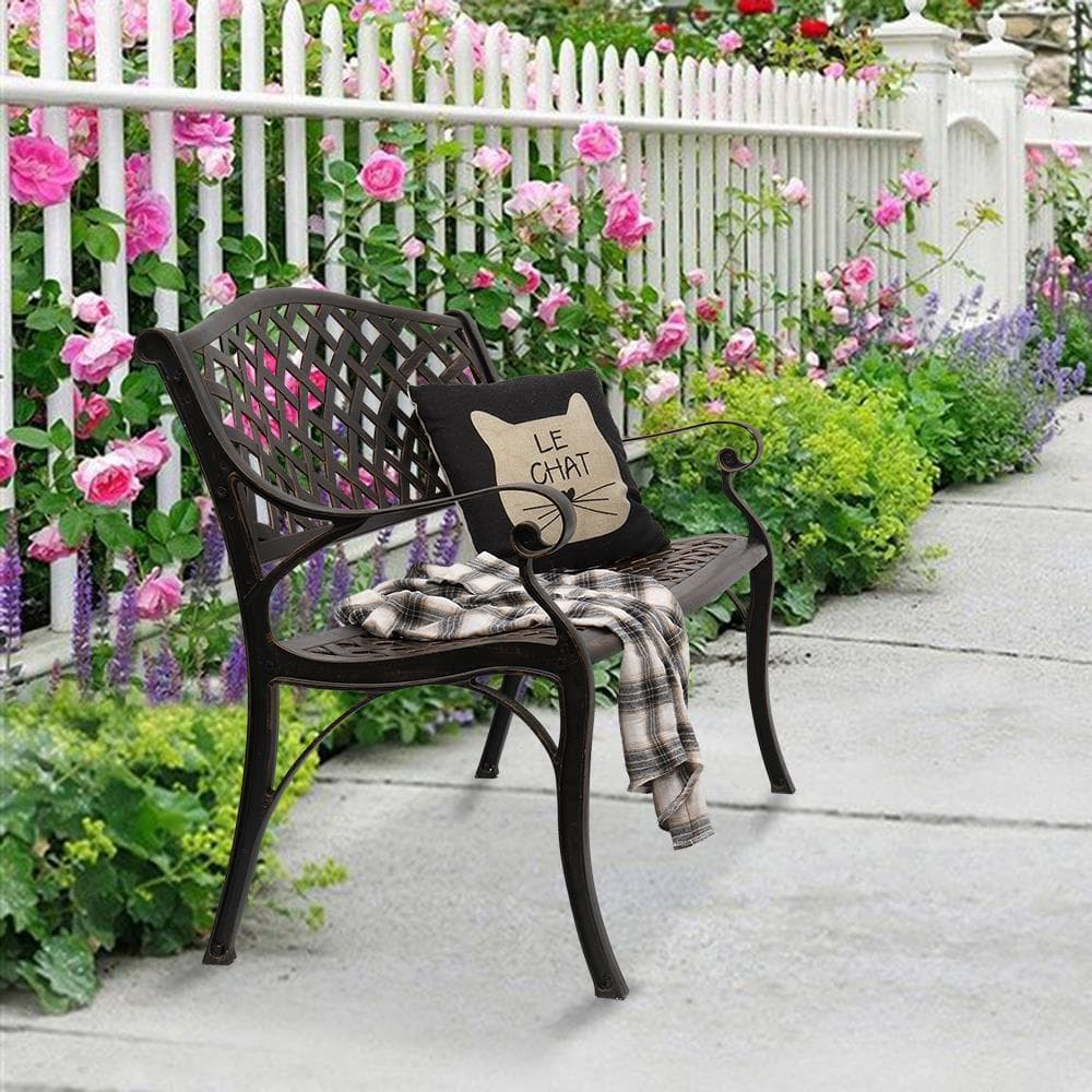 Cast Aluminum Patio Porch Backyard School Bench Seat Chair Garden Seat Home New 2
