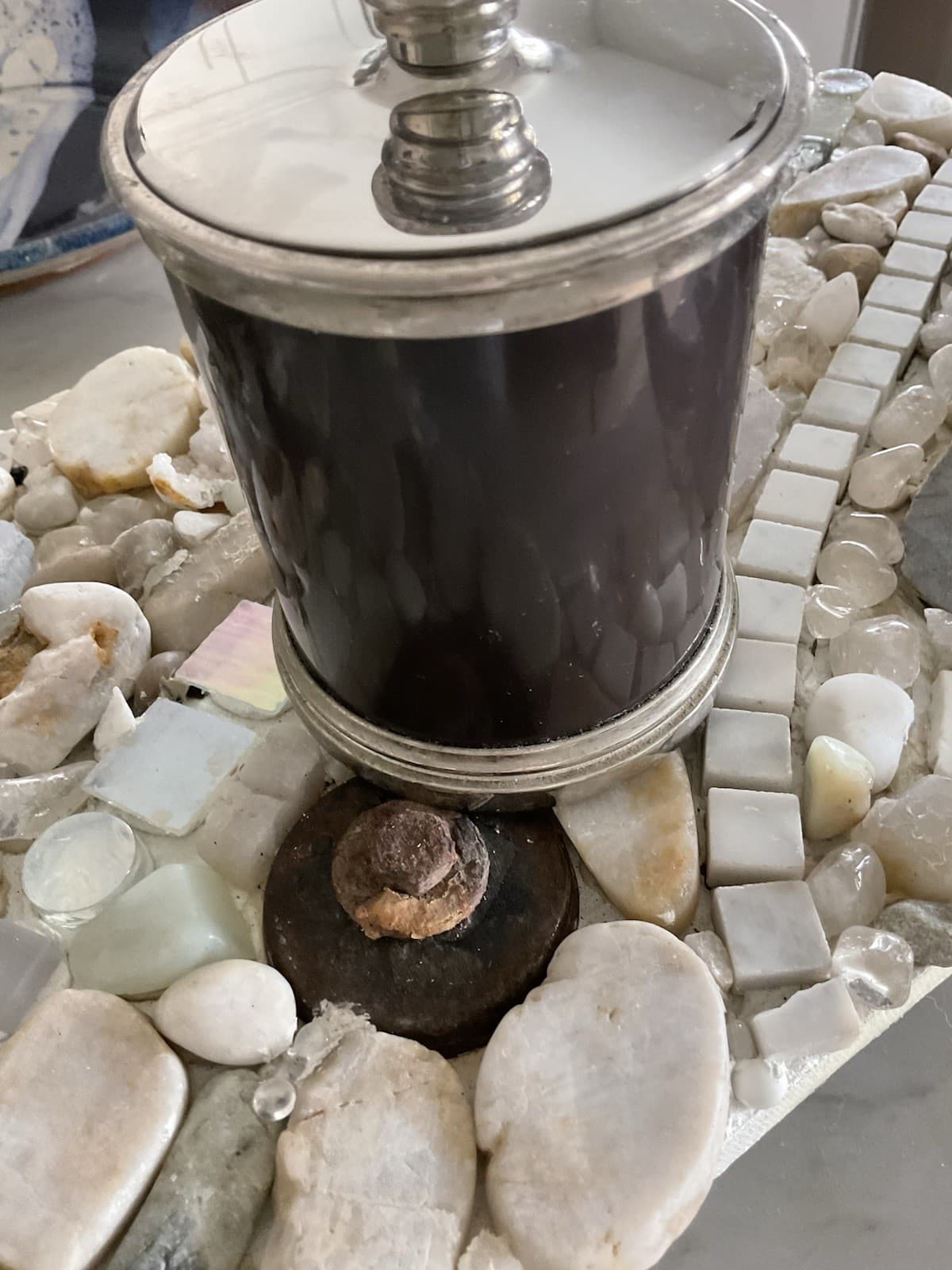 Restoration Hardware Bathroom Storage Canister W Lid, DK Brown/silver,$44 Retail 2