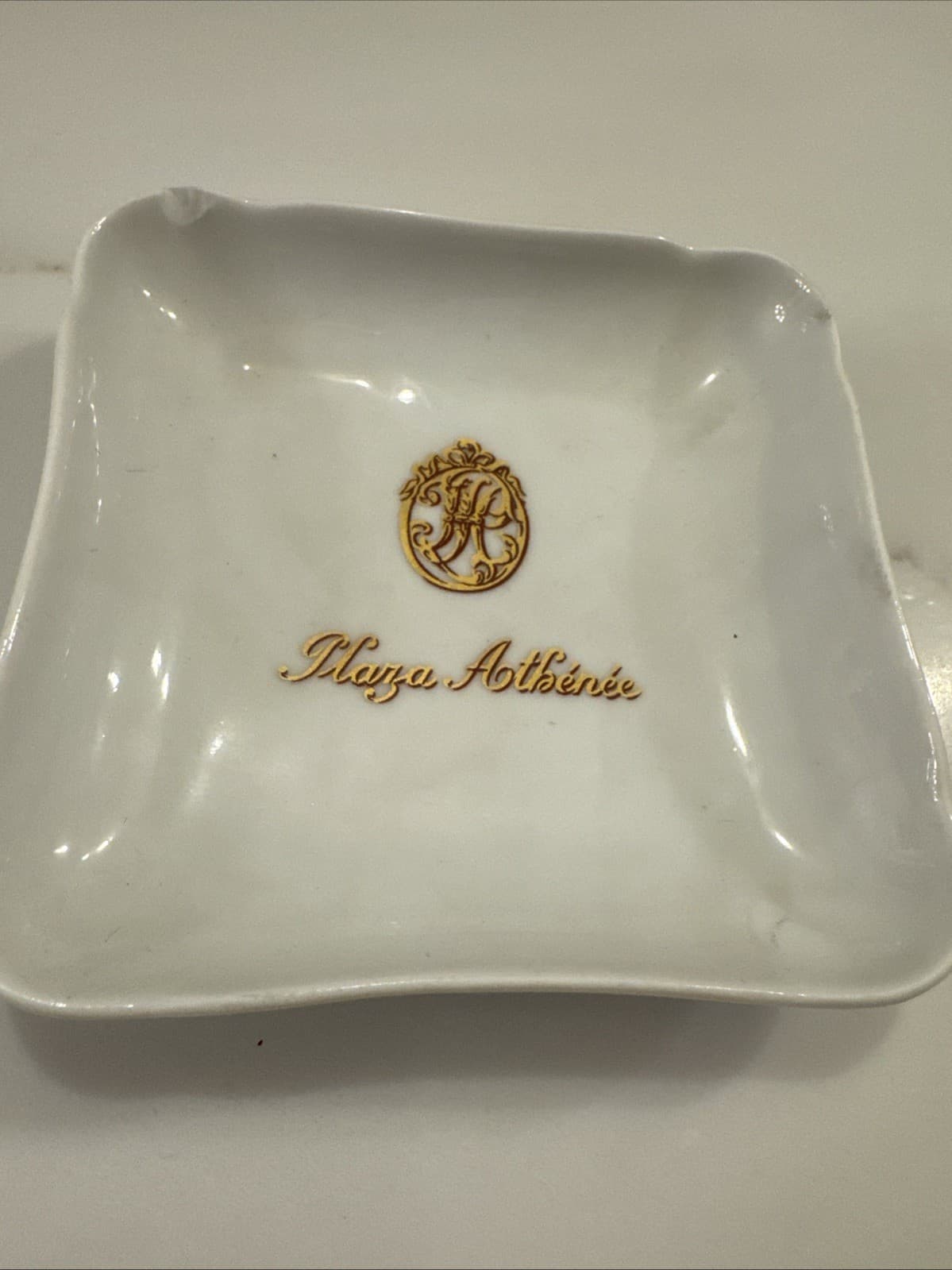 Vintage Plaza Athenee Paris France Ashtray Trinket Dish Pillivuyt Porcelain 3.75