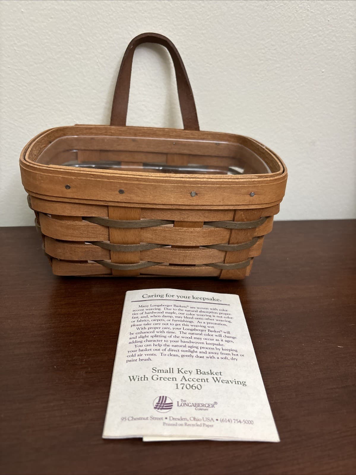 Longaberger Small Key Basket Green Weave 1994 Wall Hanger Protector 17060 VTG
