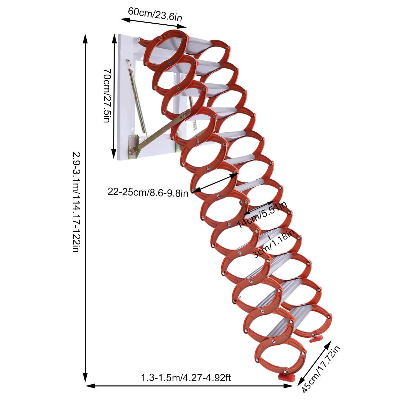 Orange 10.17ft Attic Ladder 12 Steps Loft Stairs Wall Mounted Folding Ladder USA 5