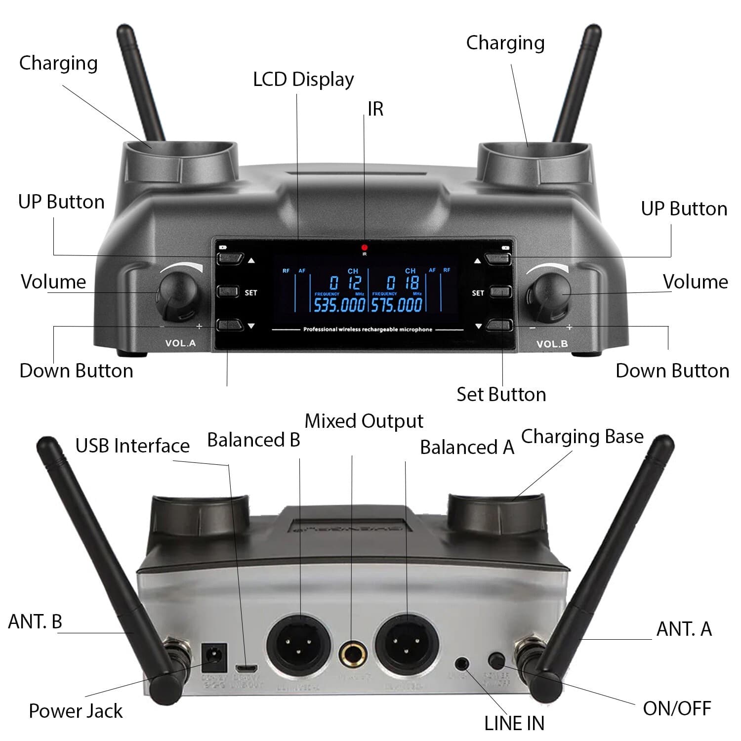 Berlingtone BR-60UM Wireless Microphone System Dual Wireless Mics, rechargeable 6
