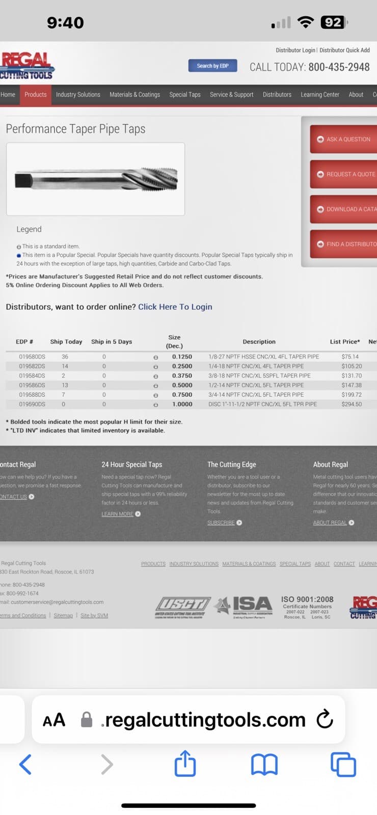 Regal 1/8-27 NPT/NPTF HSSE Performance Spiral Flute CNC Pipe Tap See Description 6