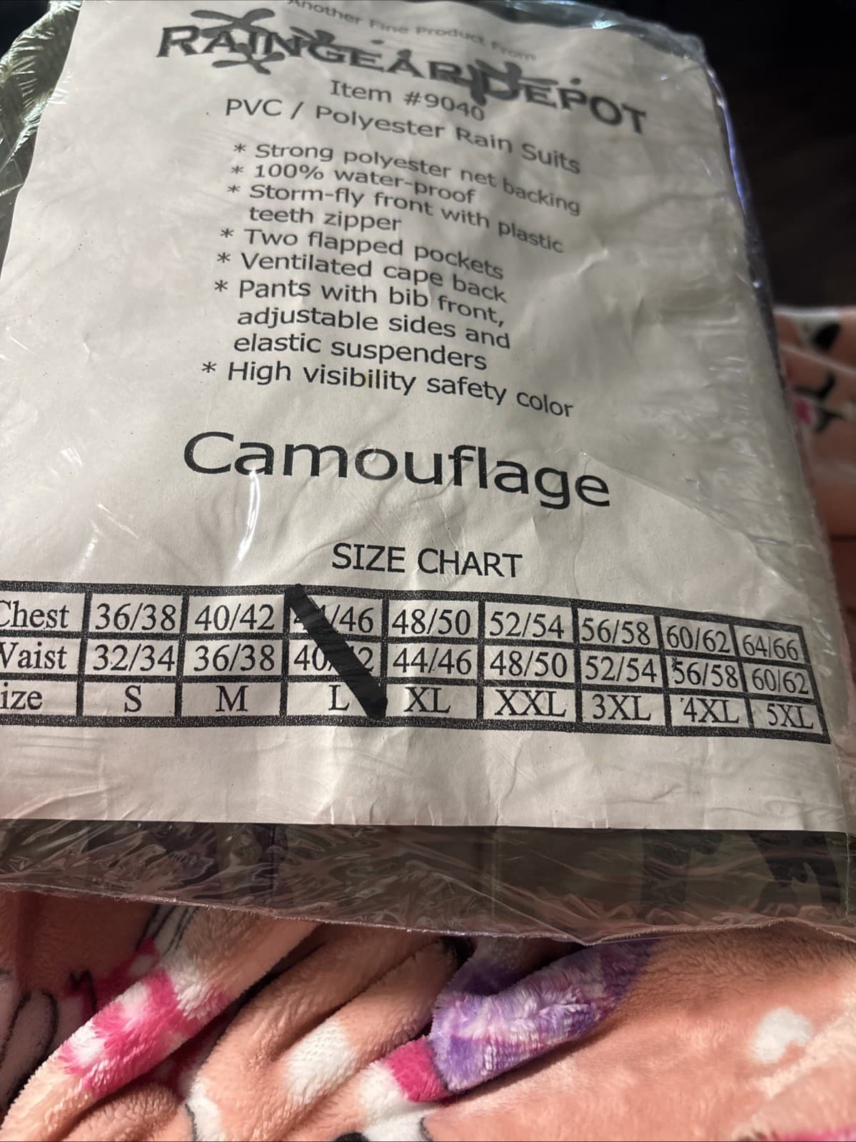 MEN’S Rain Suit 2 Piece Waterproof PVC/Polyester Size Large Camo-brown NIB 3