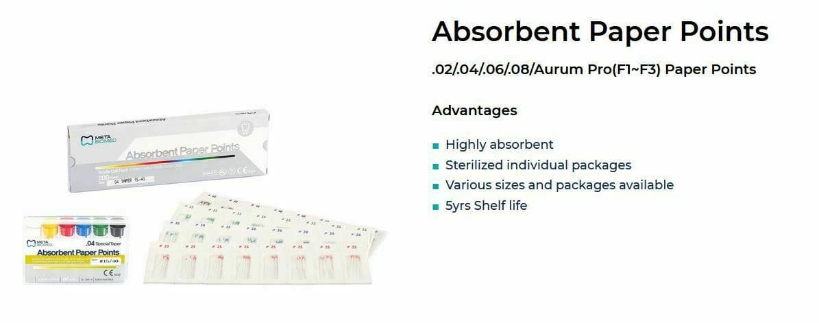 Meta-Biomed Absorbent Paper Points, Sterile, Hand-Rolled Coarse 2000/pk 5