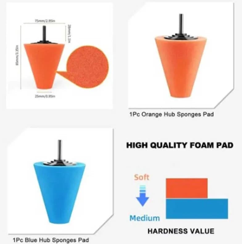 2pcs Car Hub Polishing Sponge Cones Wheel Grinding Head Waxing Tool - NEW 6