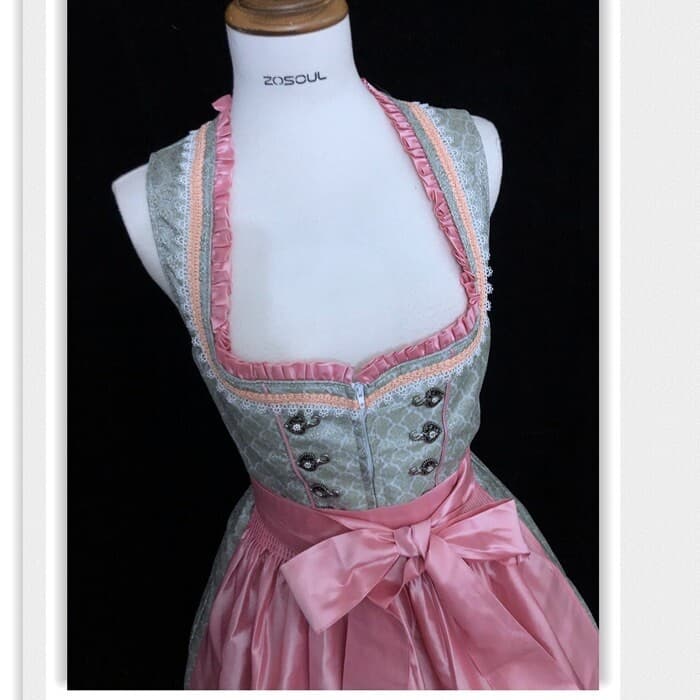 Pink Green Dirndl Oktoberfest Lace Up Dress Size 44 Medallion Apron Cosplay F96 3