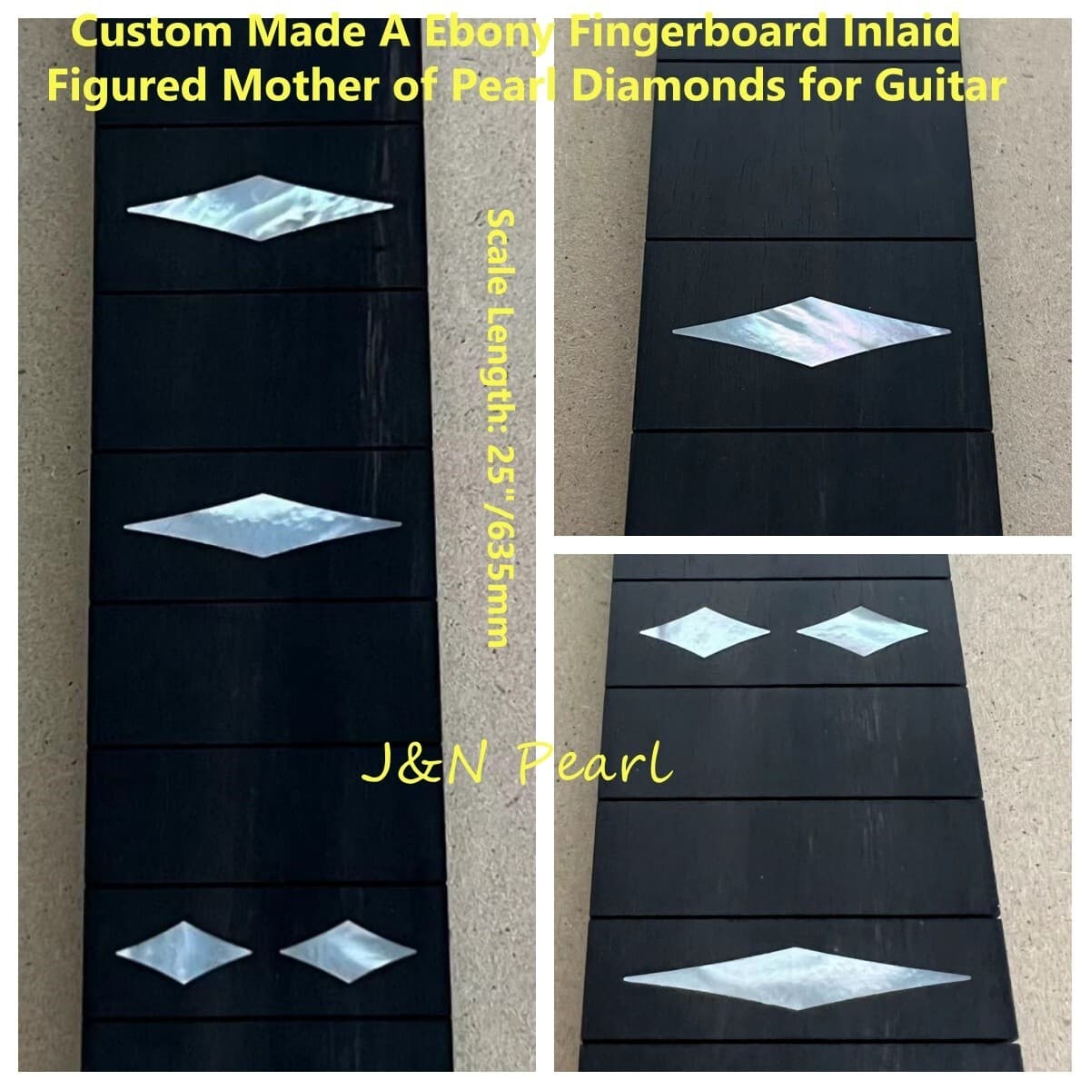 Custom Made 25”/635mm Scale Ebony Fretboard Inlaid 10pcs Figured MOP Diamonds 2