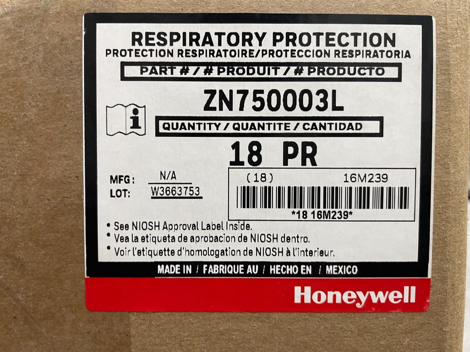 (18 Pair) Honeywell North Organic Vapor/Acid Gas Respirator Cartridge N75003L 3