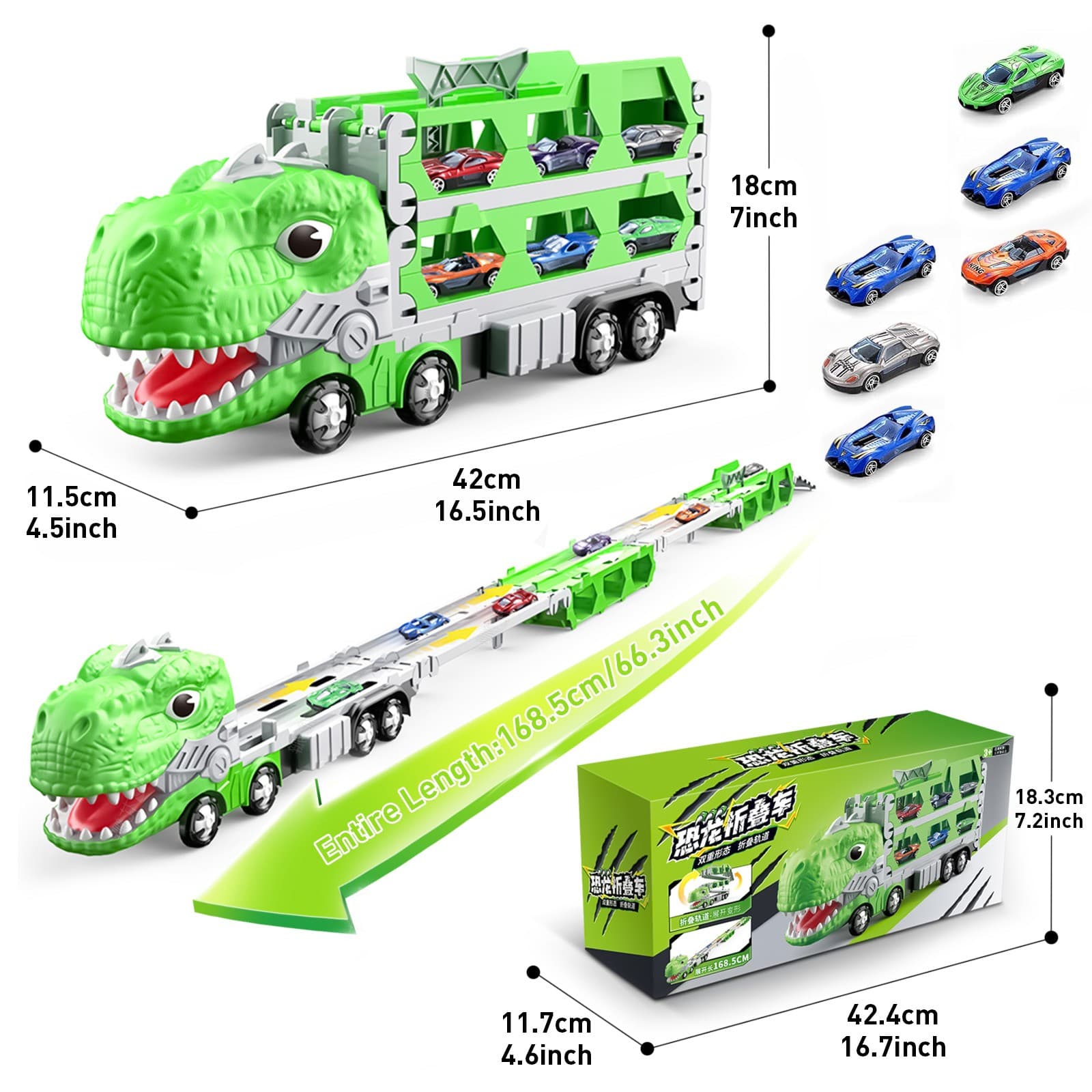 Foldable Alloy Vehicles 8 Cars and a Dinosaur Truck 5 Tier Transport Carrier 3