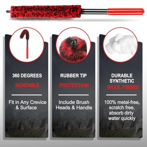 Car Wheel Rim Tire Brush Set, Detailing Wash Kit, Long Soft Detail Brushes  6
