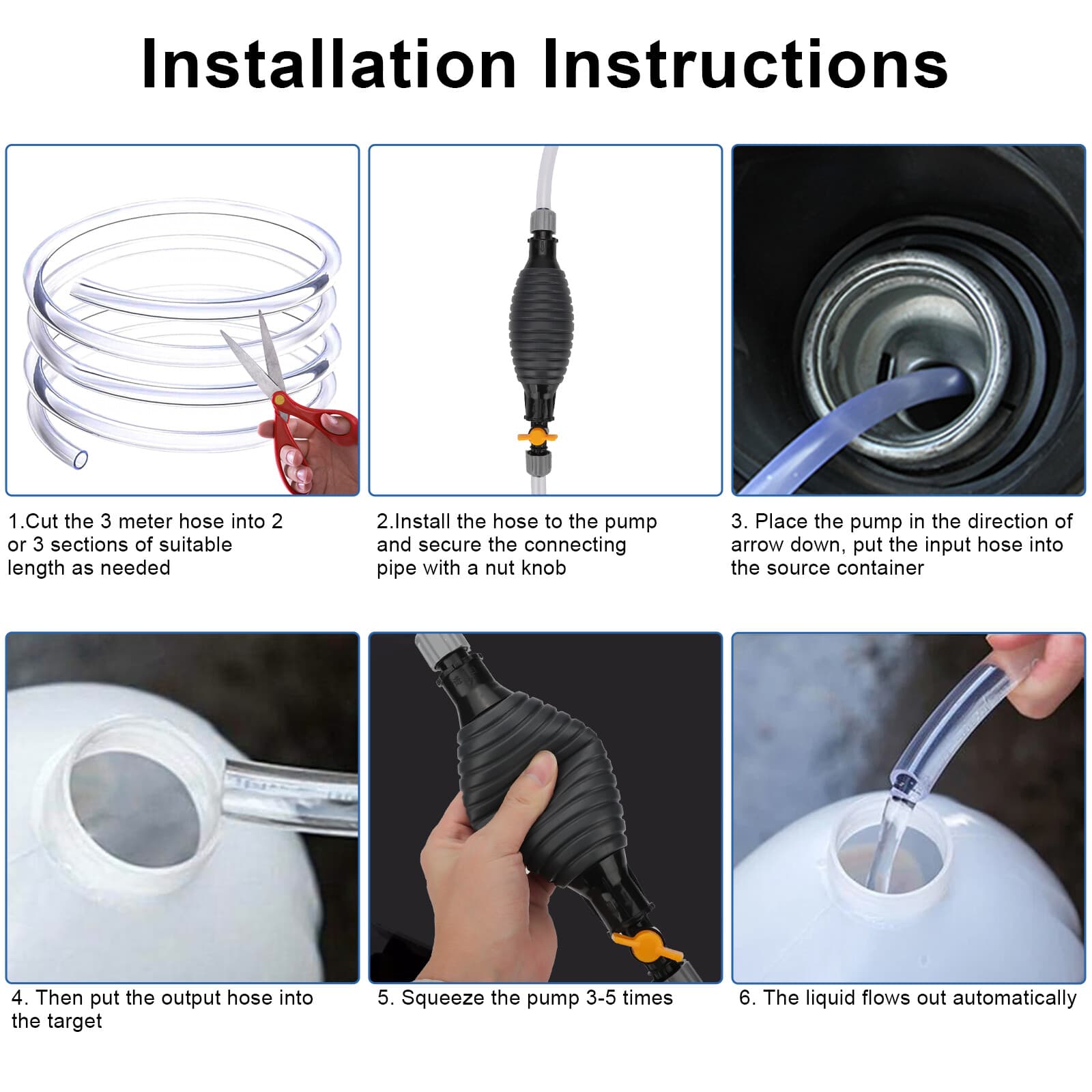 9.8Ft Siphon Hose Multifunction Pump Oil Water Fuel Gasoline Transfer Hand Pump 6