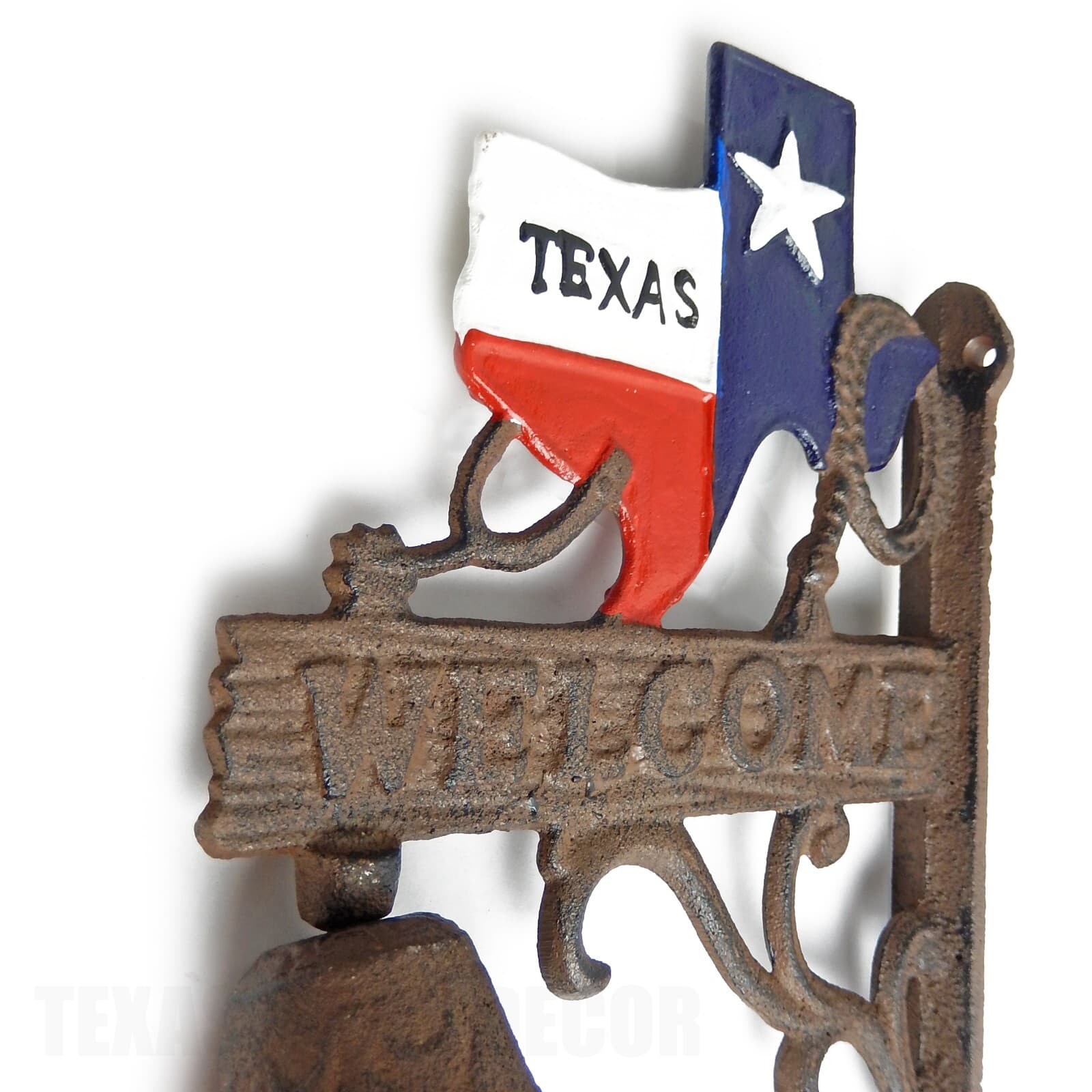 Texas Map Dinner Bell Cast Iron Welcome Western Wall Decor Rustic Brown Finish 3