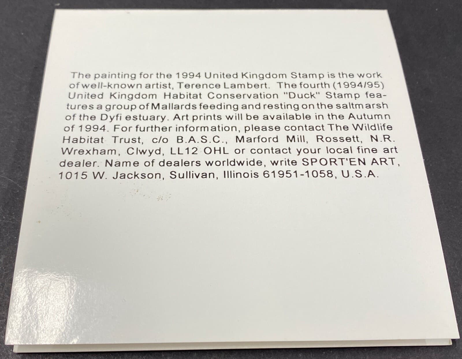 1994 United Kingdom £5 Duck Stamp Wildlife Habitat Trust folder Mini sheet singl 3
