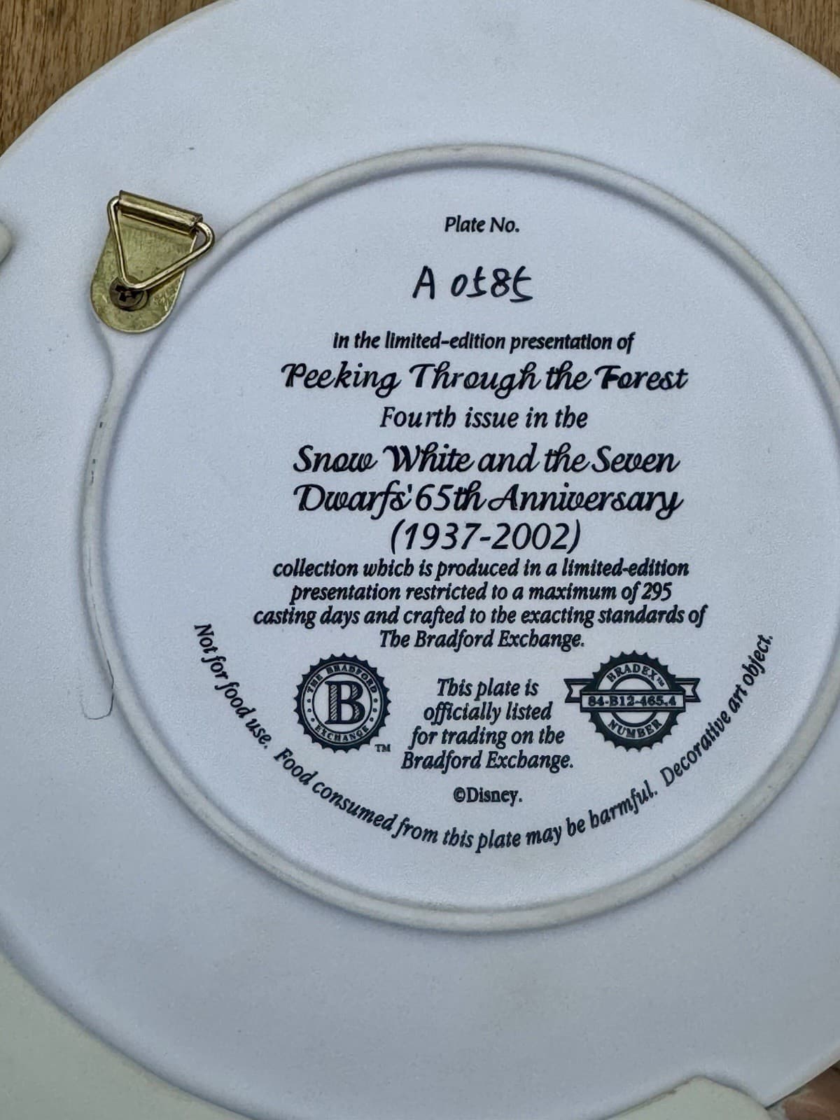 Vintage Disney Snow White “Peaking Through The Forest” Plate A0585 Bradford Ex. 6