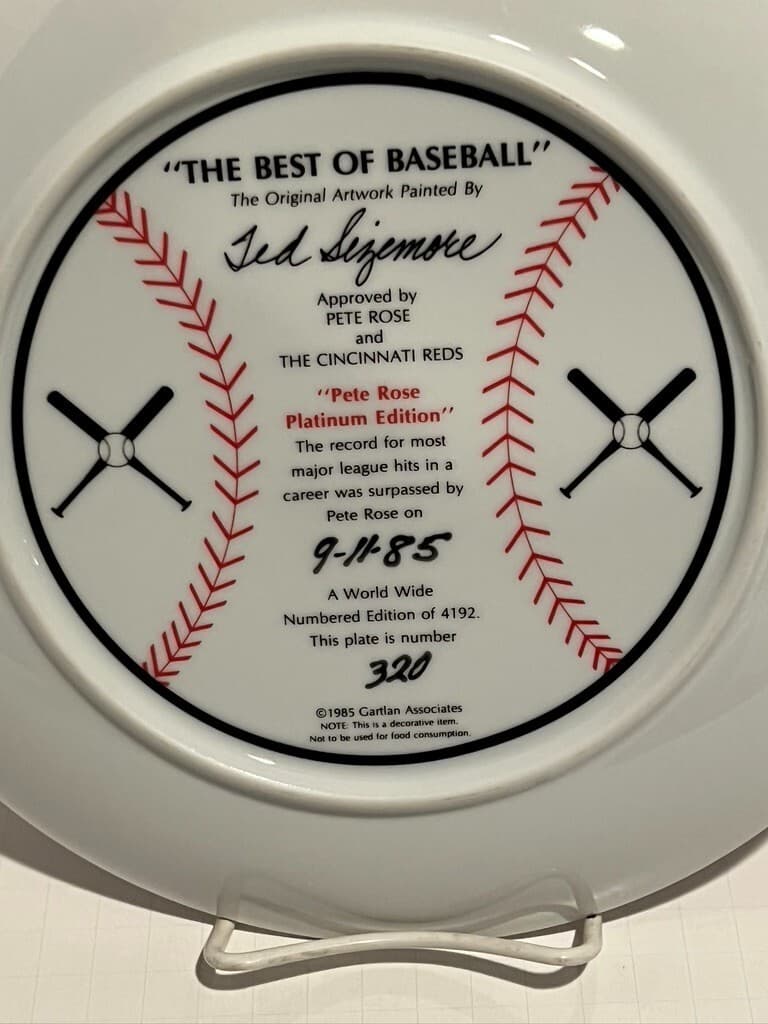 Hand Signed Pete Rose 1985 Limited Edition Gartan 10 1/2" Plate 4