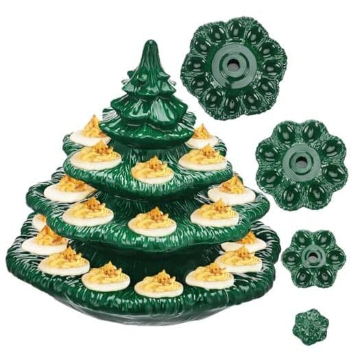 4 Tier Christmas Tree Shape Deviled Egg Platters Trays Holds 26 Holes Green
