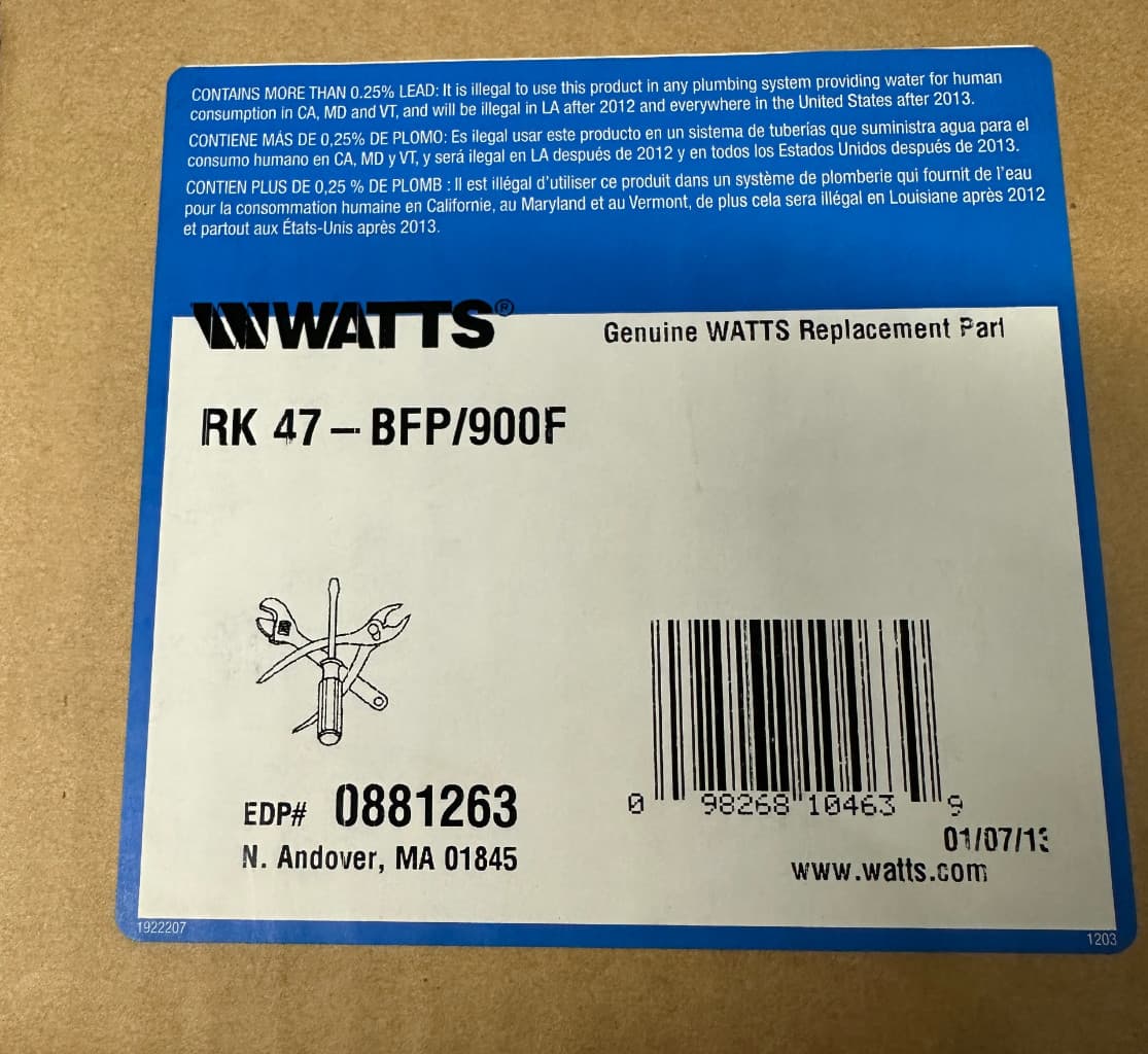 Watts RK 47-BFP/900F Reduced Pressure Zone Assembly Backflow Repair Kit 47-BFP 2