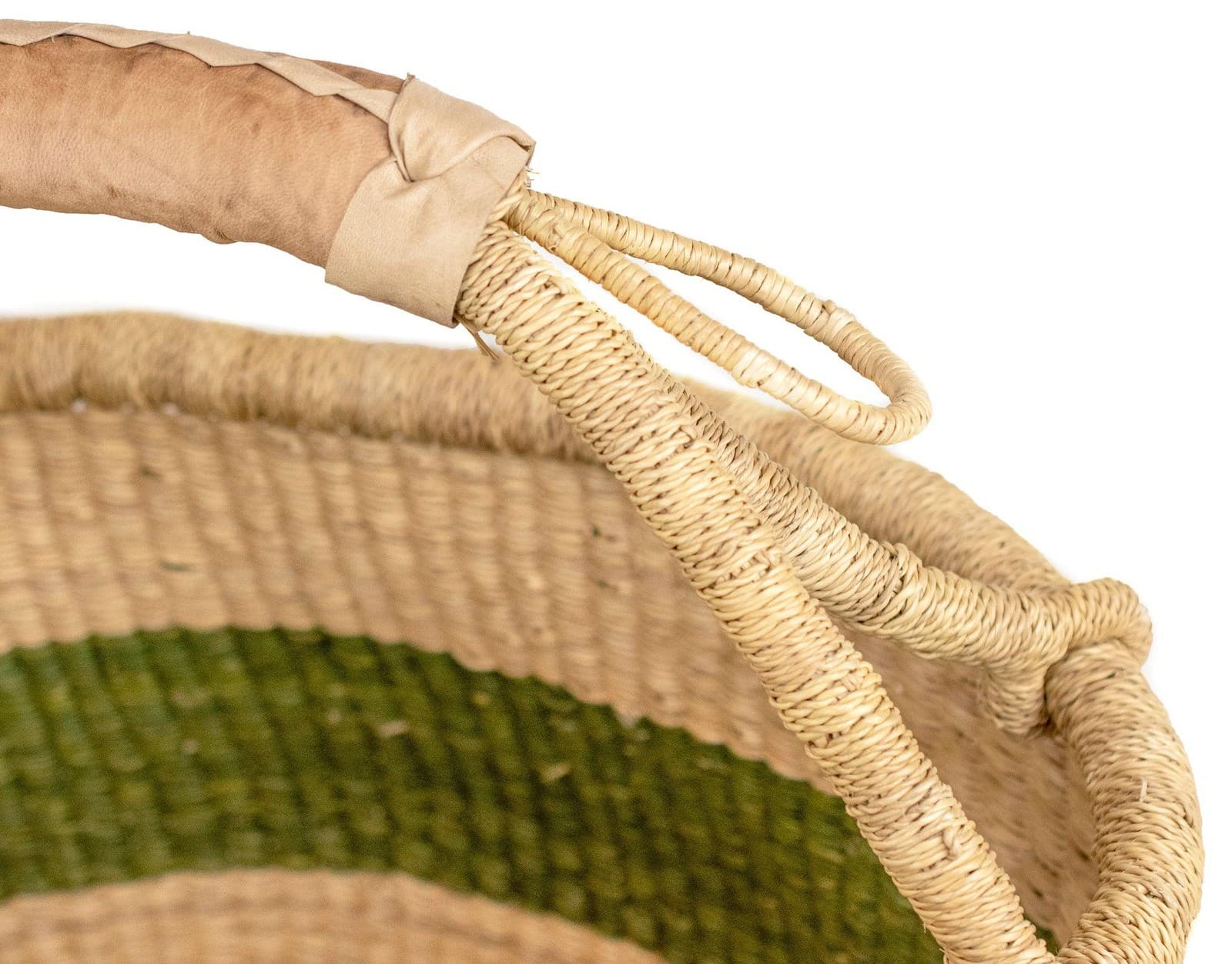 Ghanaian Bolga Basket, Striped Olive Green, Large Size African Handmade 2