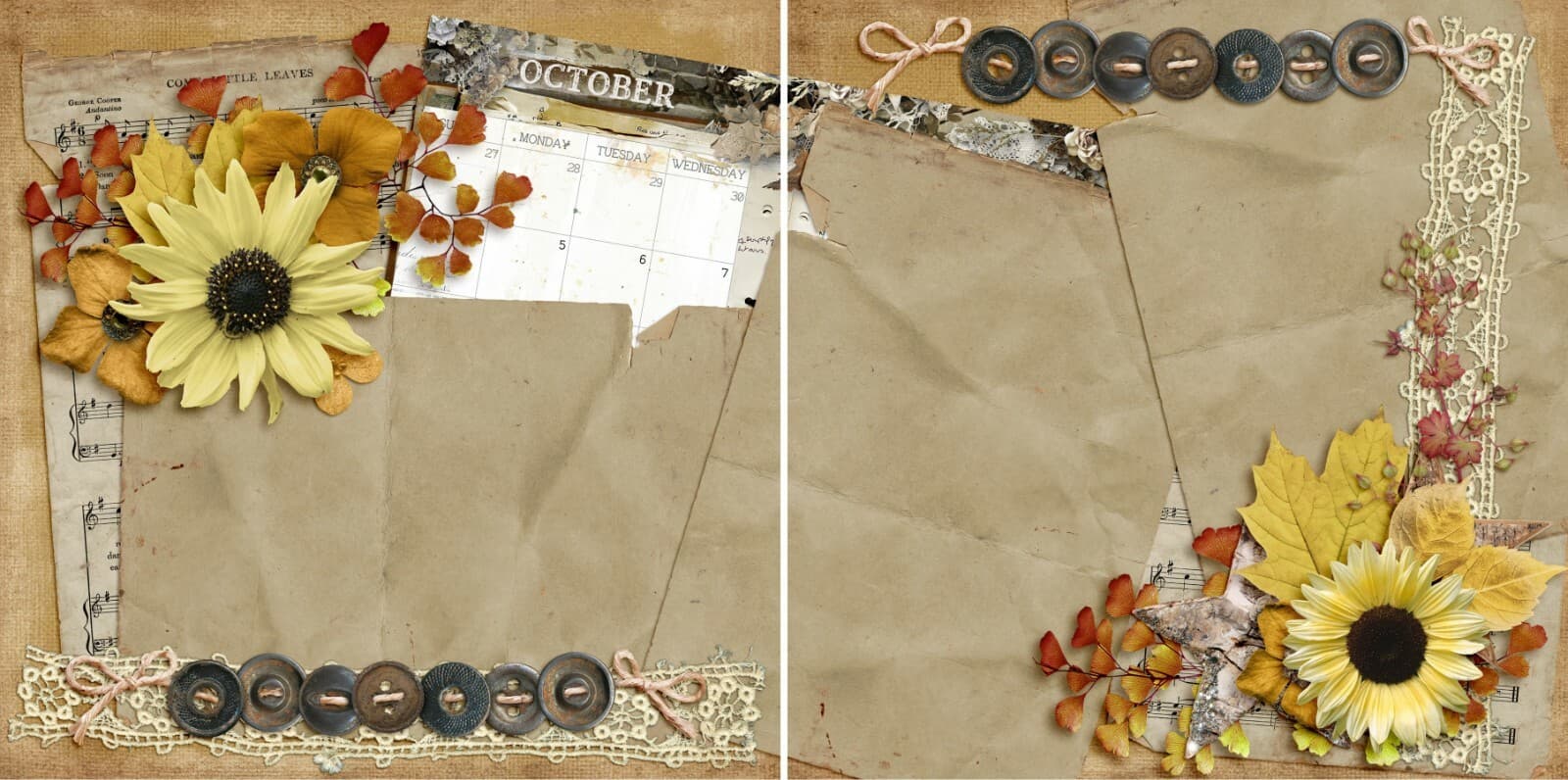 October NPM - 2 Premade Scrapbook Pages - EZ Layout 4841 2