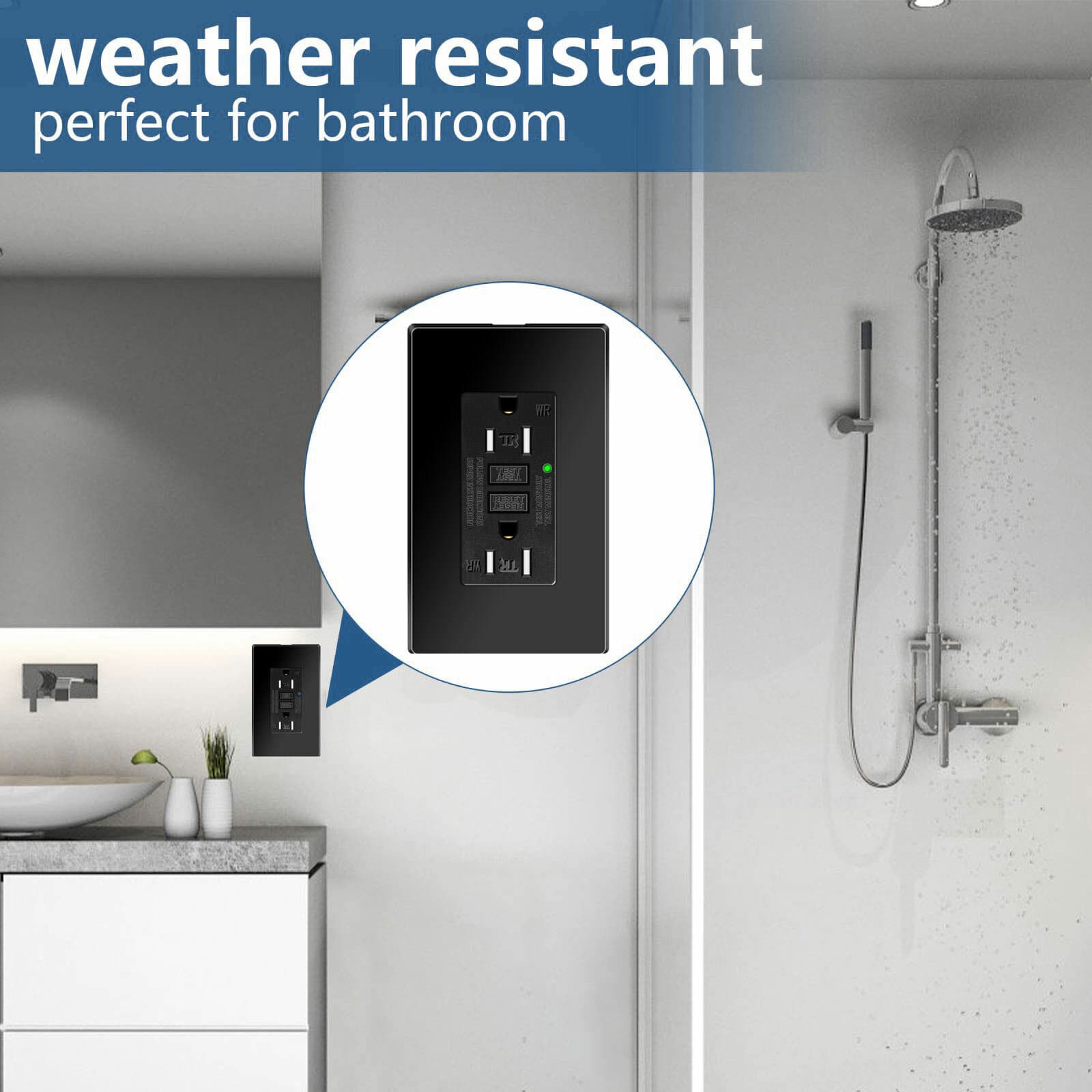 20A/125V Tamper Resistant GFCI Outlets Decor GFI Receptacles LED Indicator Black 6