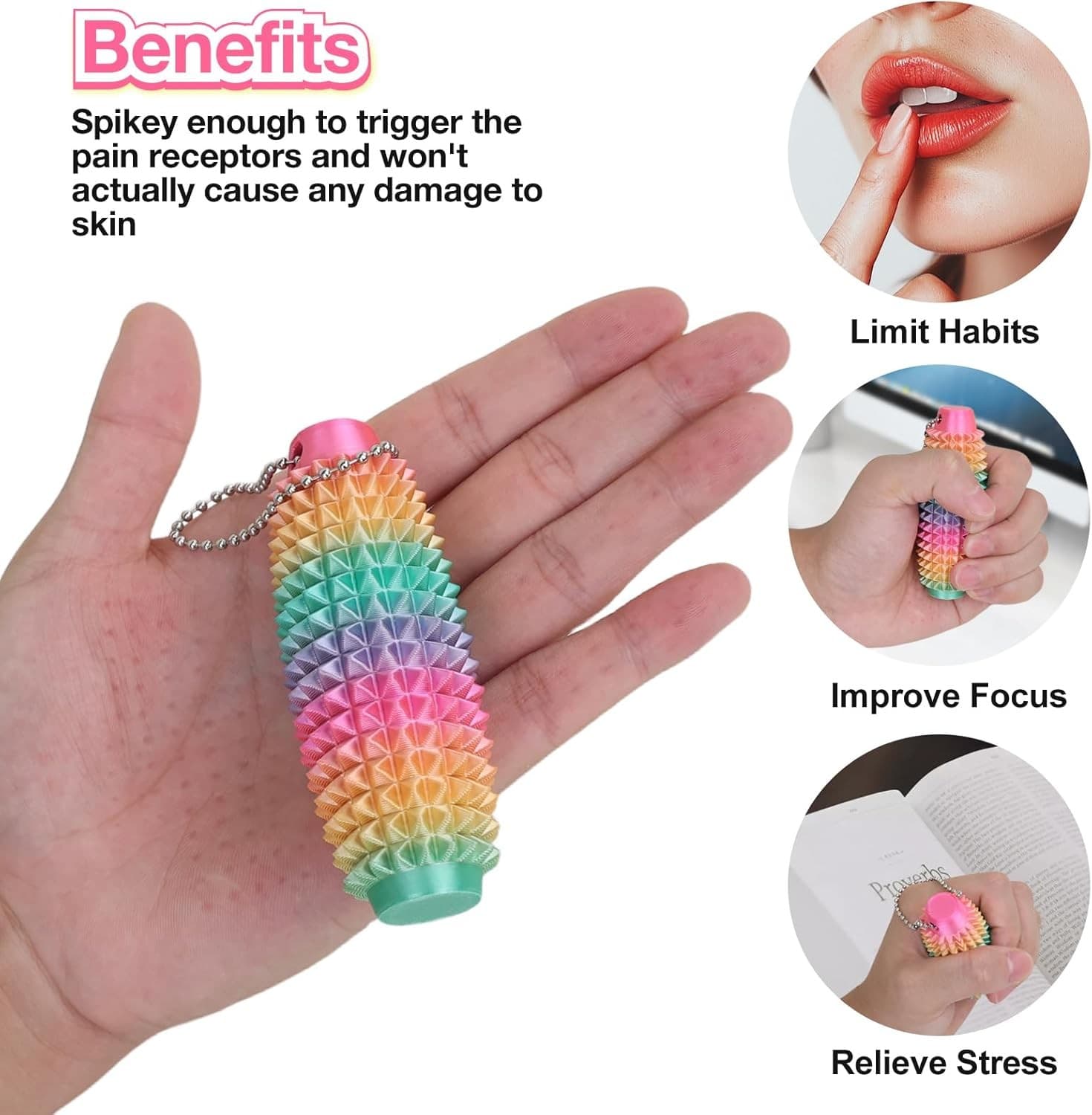 Little Ouchies Pain Stim Fidget Toys,Spiky Grippy Keychain, Rainbow  2