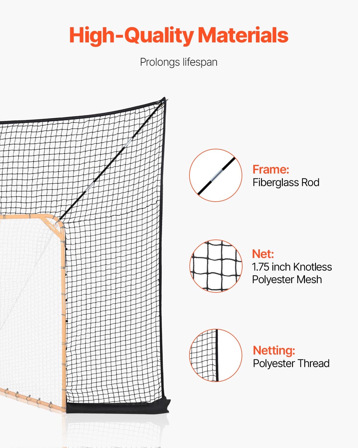 VEVOR 12x9 ft Hockey Lacrosse Goal Backstop Training Net Extended Coverage Net 4