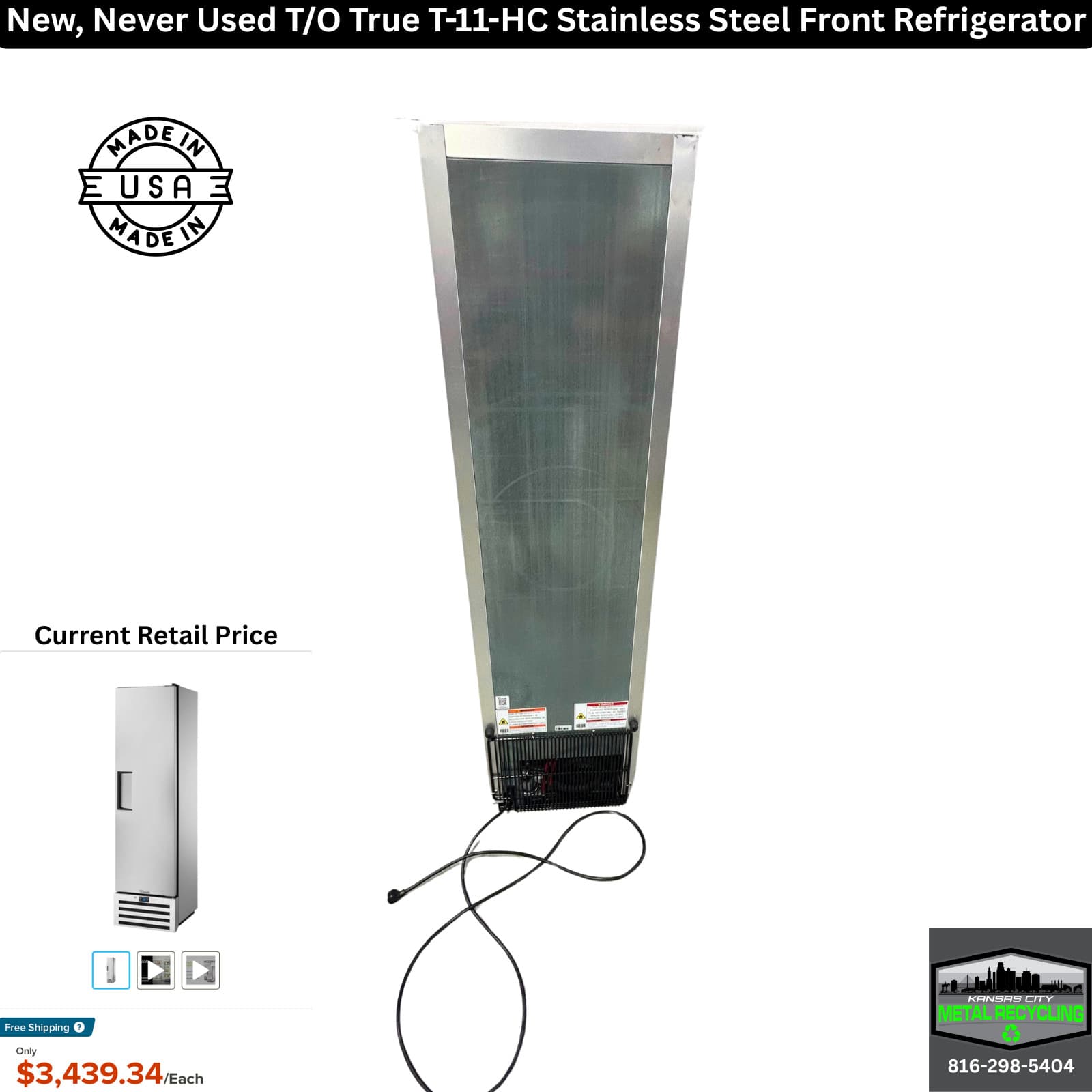 New T/O True T-11-HC 19.25" One Section Solid Door Reach in Refrigerator 5