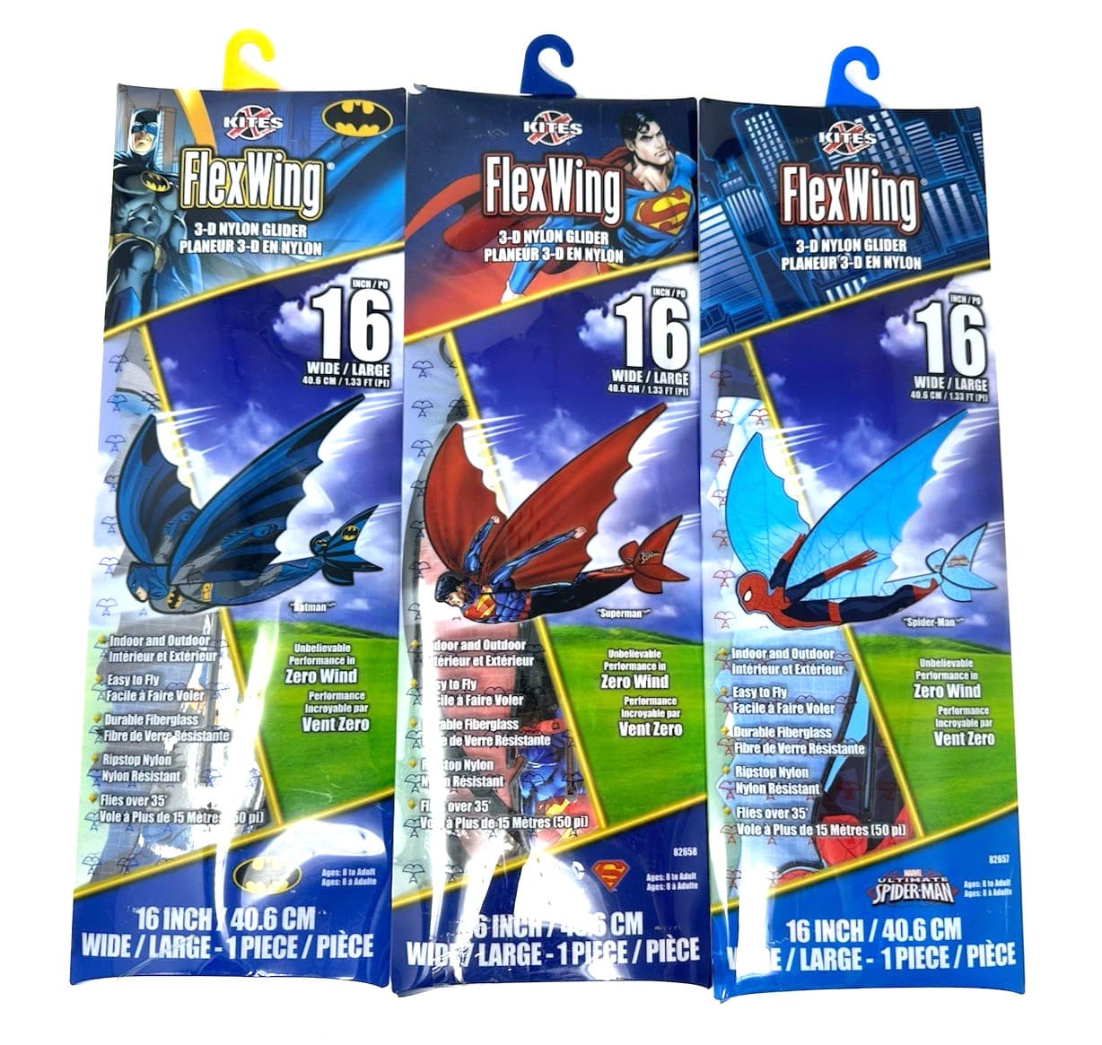 3 Glider X Kites FlexWing Superman Batman Spiderman 3D Nylon NEW DC Comic Marvel