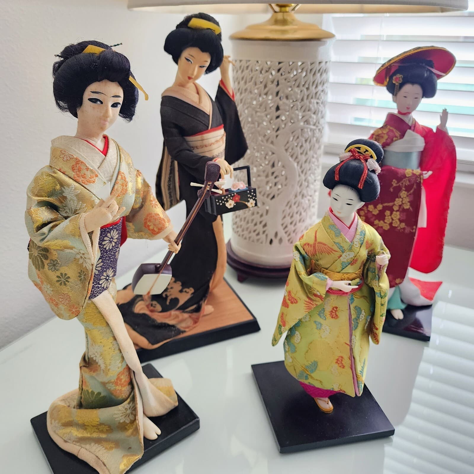 Vintage Lot of (4) Sukiyo Japanese Geisha Collectable Display Dolls 12"-16" Tall