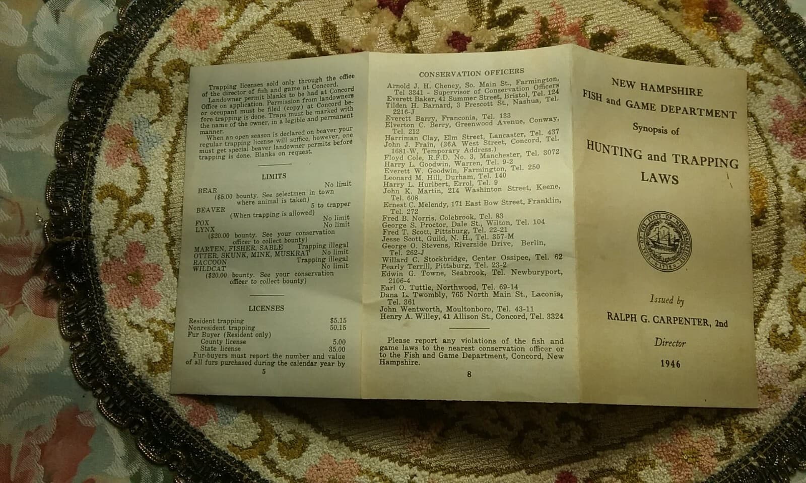 1946 NH Fish & Game Department Hunting and Trapping Laws Pamphlet 4