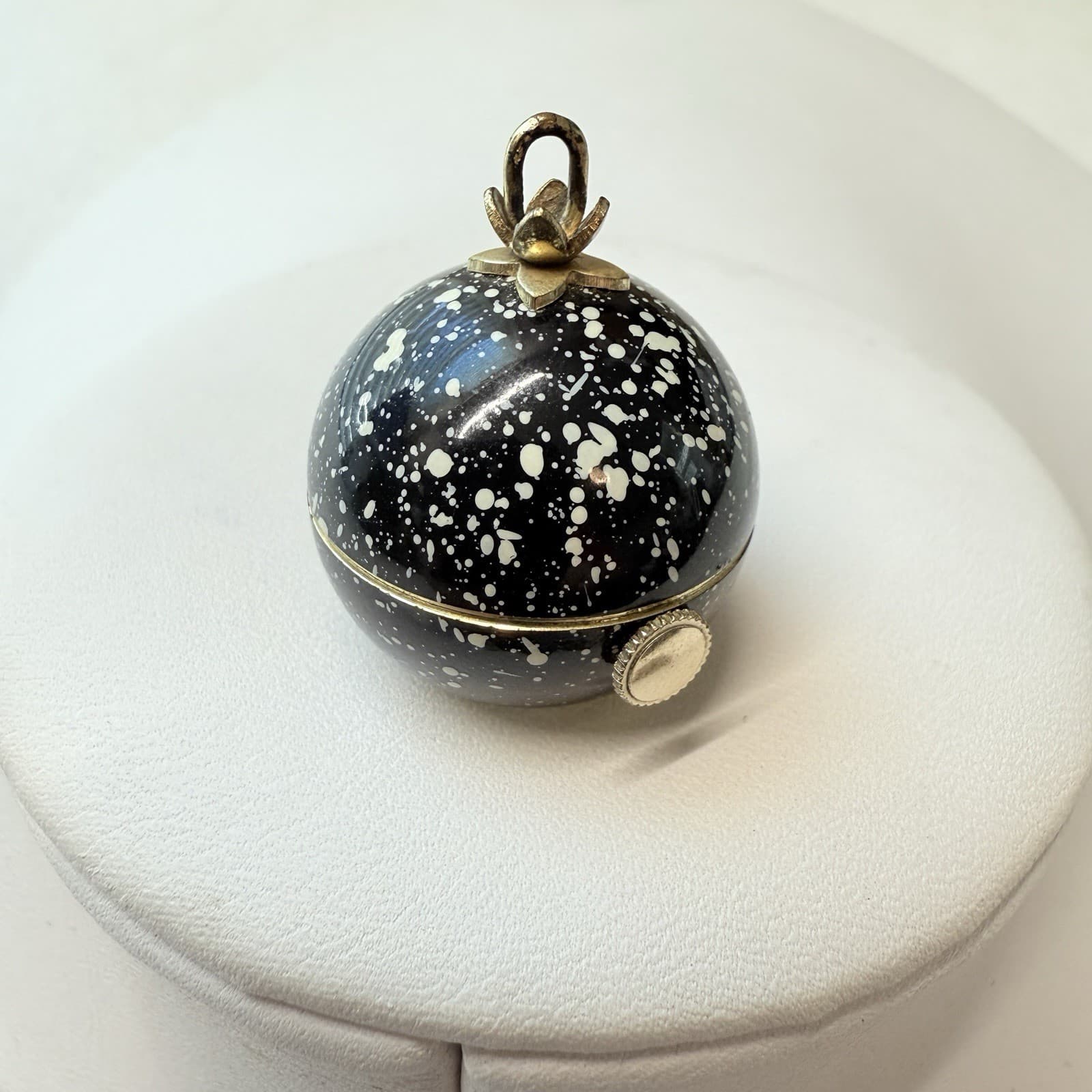 Vintage Caravelle Swiss Watch Black White Enamel Ball Orb Pendant WORKS RUNS 3