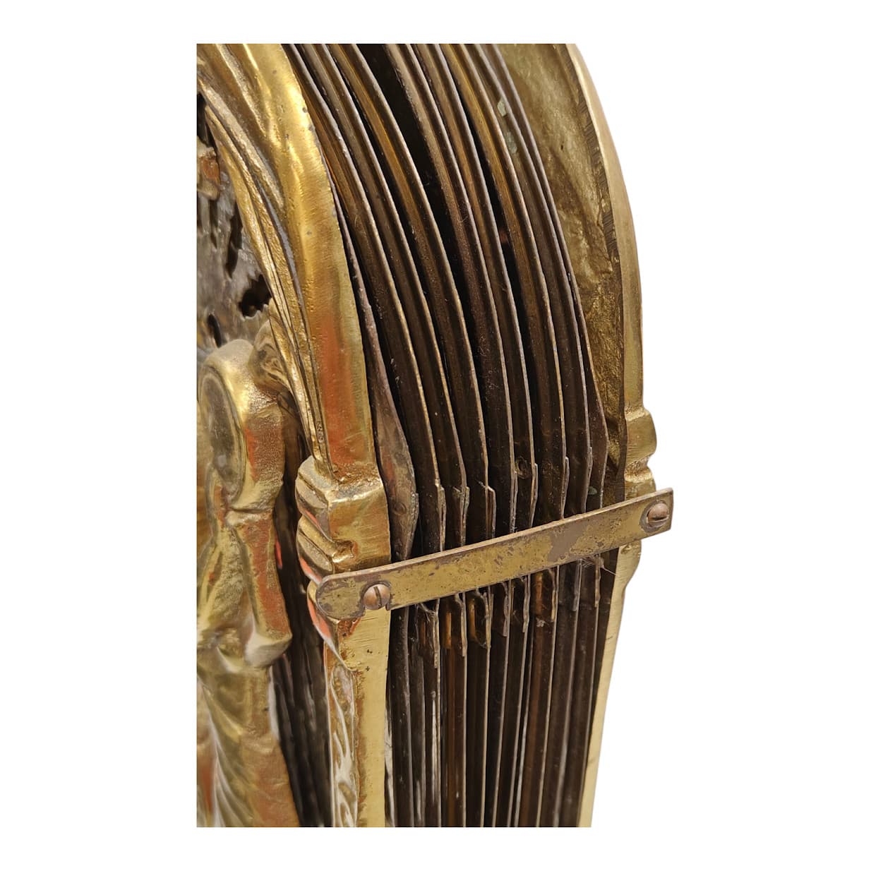 Vintage Brass Art Deco Lady Fireplace Screen Peacock Hearth Fan Patina 48" Wide 4