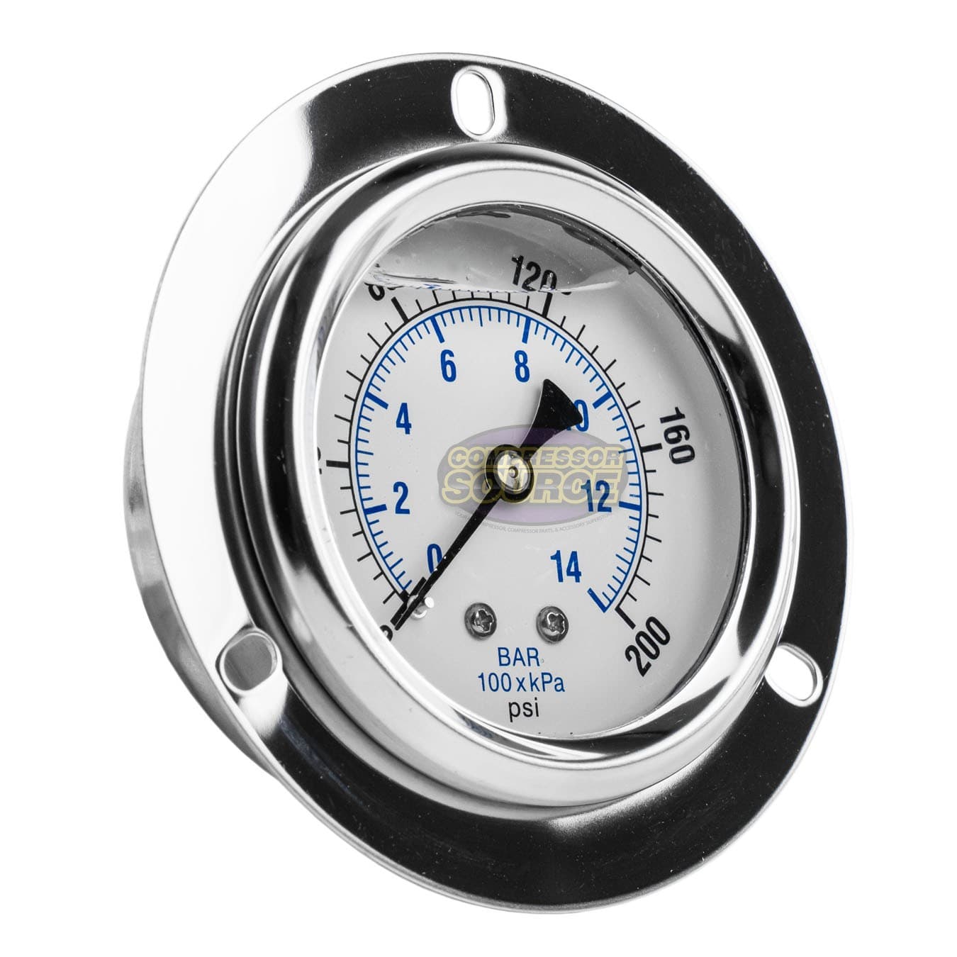 2.5" Liquid Filled Pressure Gauge 0-200 PSI 1/4" NPT CBM Panel Flush Mount 3