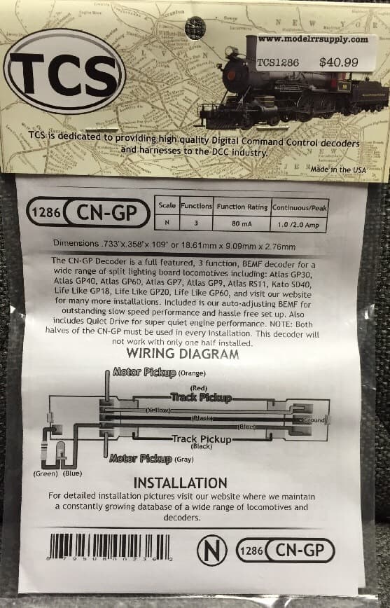 Train Control Systems TCS DCC 1286 CN-GP Split Style Decoder  N scale 2
