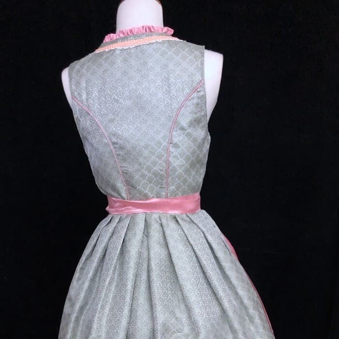 Pink Green Dirndl Oktoberfest Lace Up Dress Size 44 Medallion Apron Cosplay F96 4