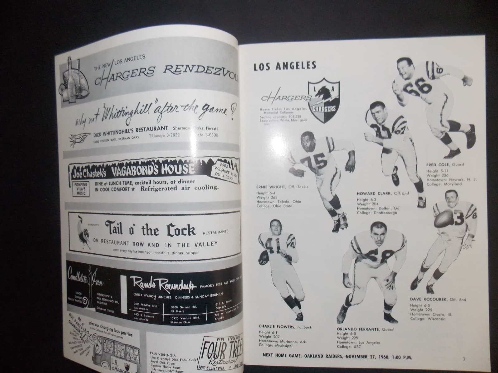 1960 BUFFALO BILLS at LOS ANGELES CHARGERS AFL FOOTBALL PROGRAM - FIRST YEAR 6