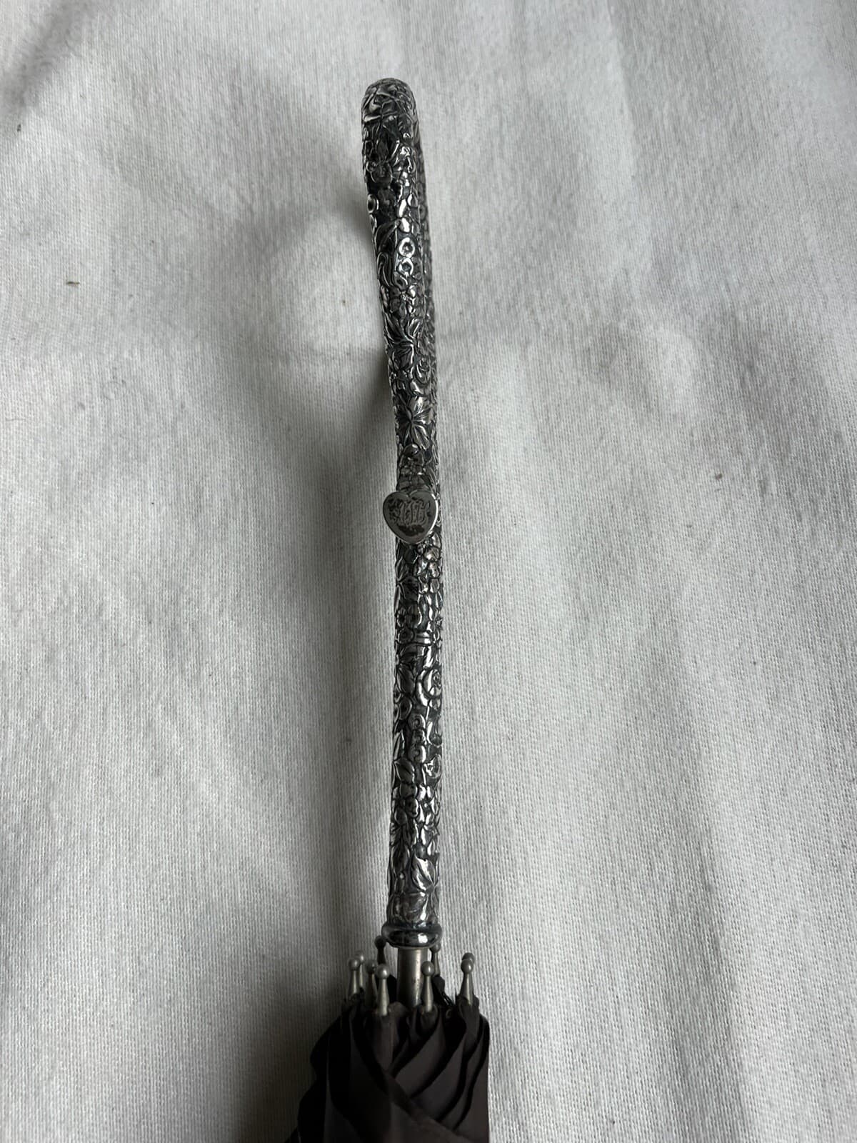 Antique Loop End Sterling Silver Repousse Umbrella From Baltimore 3