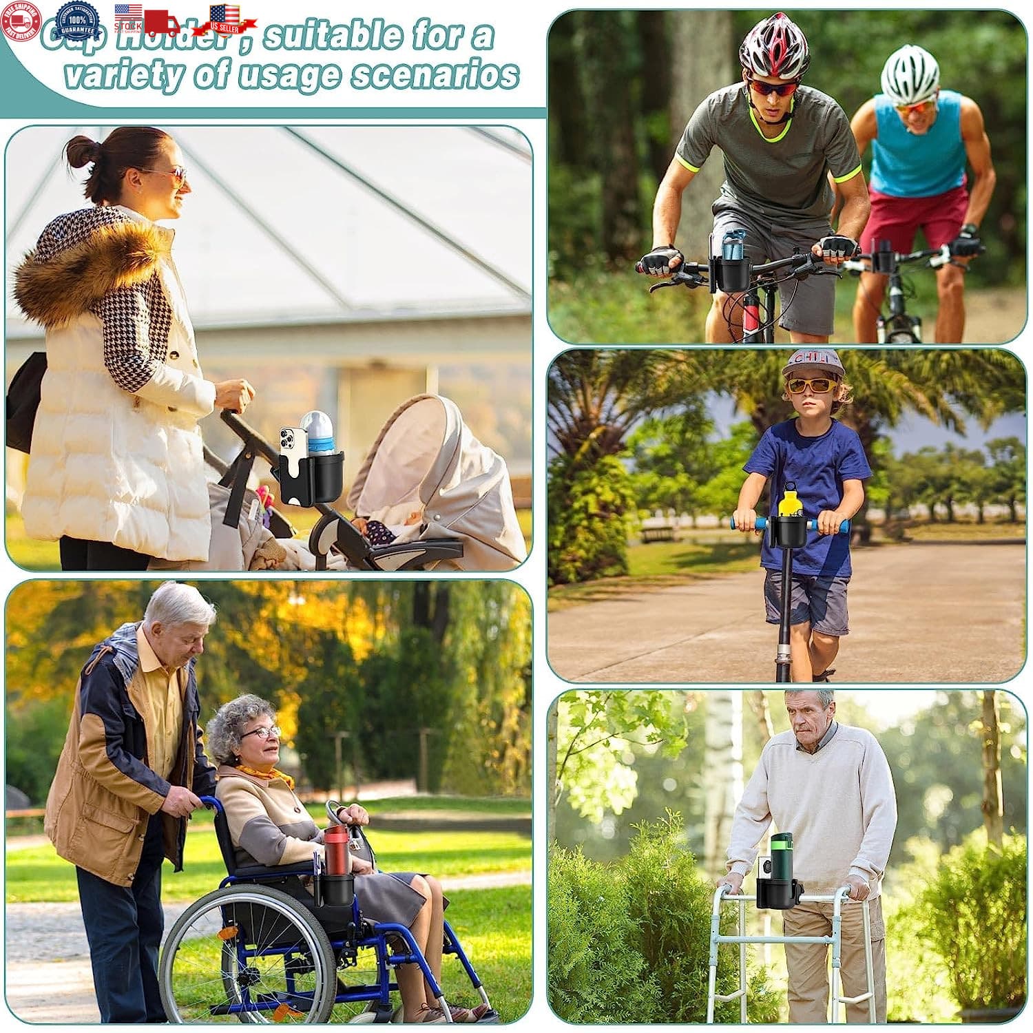 Universal Cup Bottle Phone Holder For Wheelchair Stroller Walker Bike Scooter 6