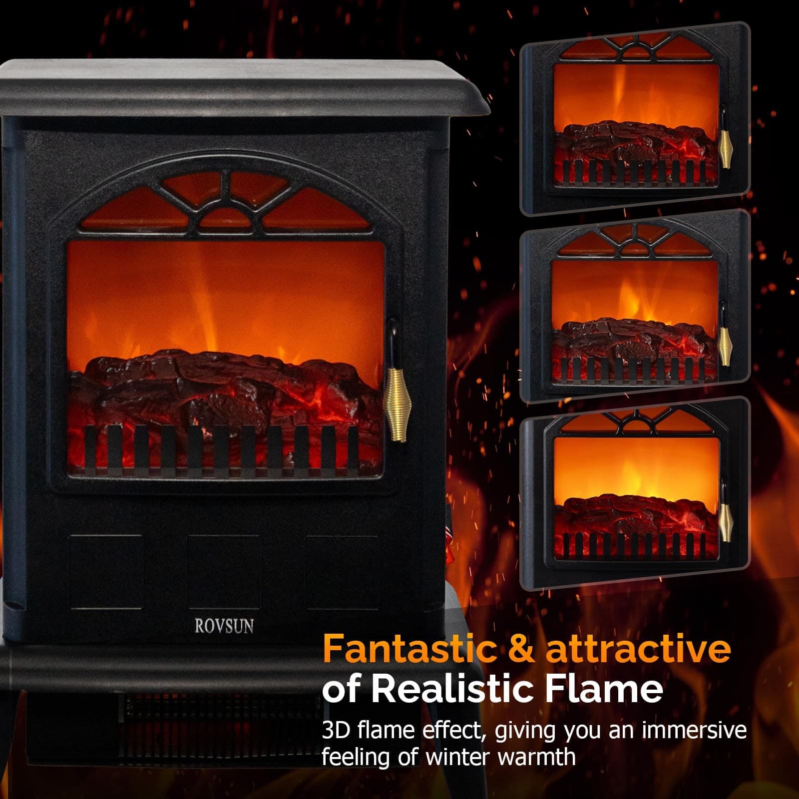 Electric Fireplace Heater Infrared Space Heater 1500W 3D Flame Effect Fireplace 2