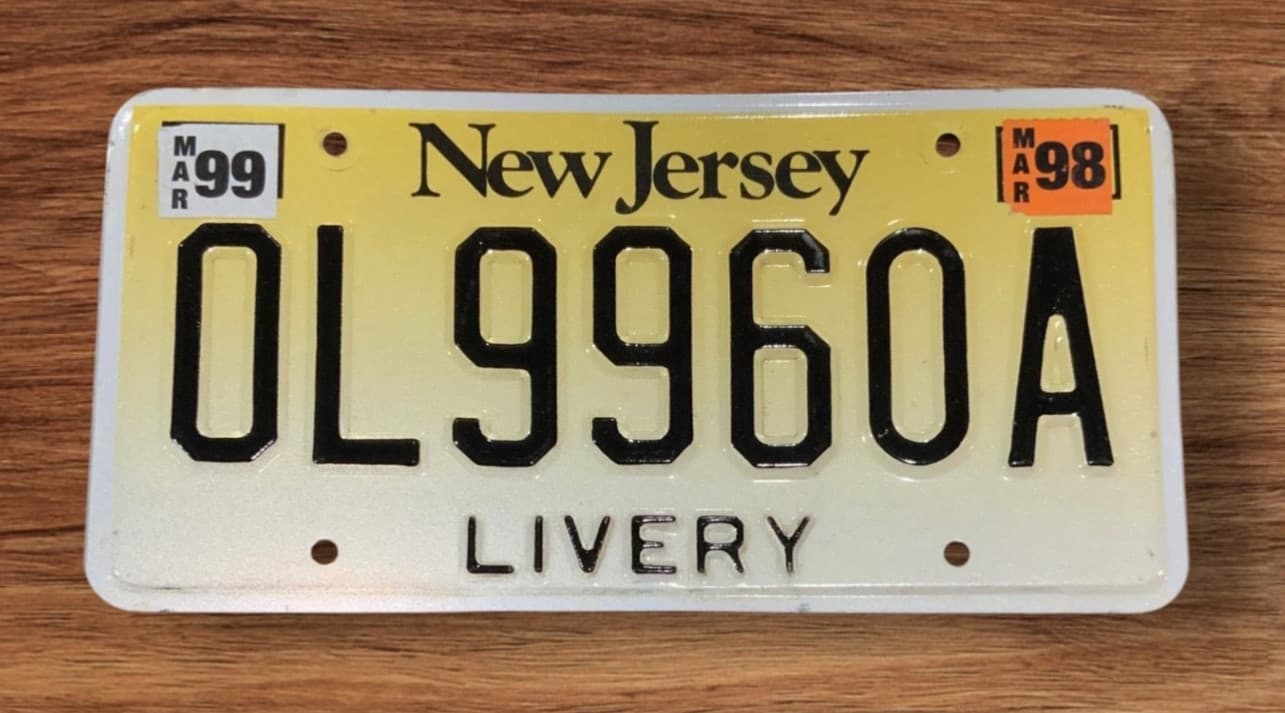 NEW JERSEY LICENSE PLATE " OL 9960 A " NJ LIVERY LIMOUSINE HACK CAB OMNIBUS