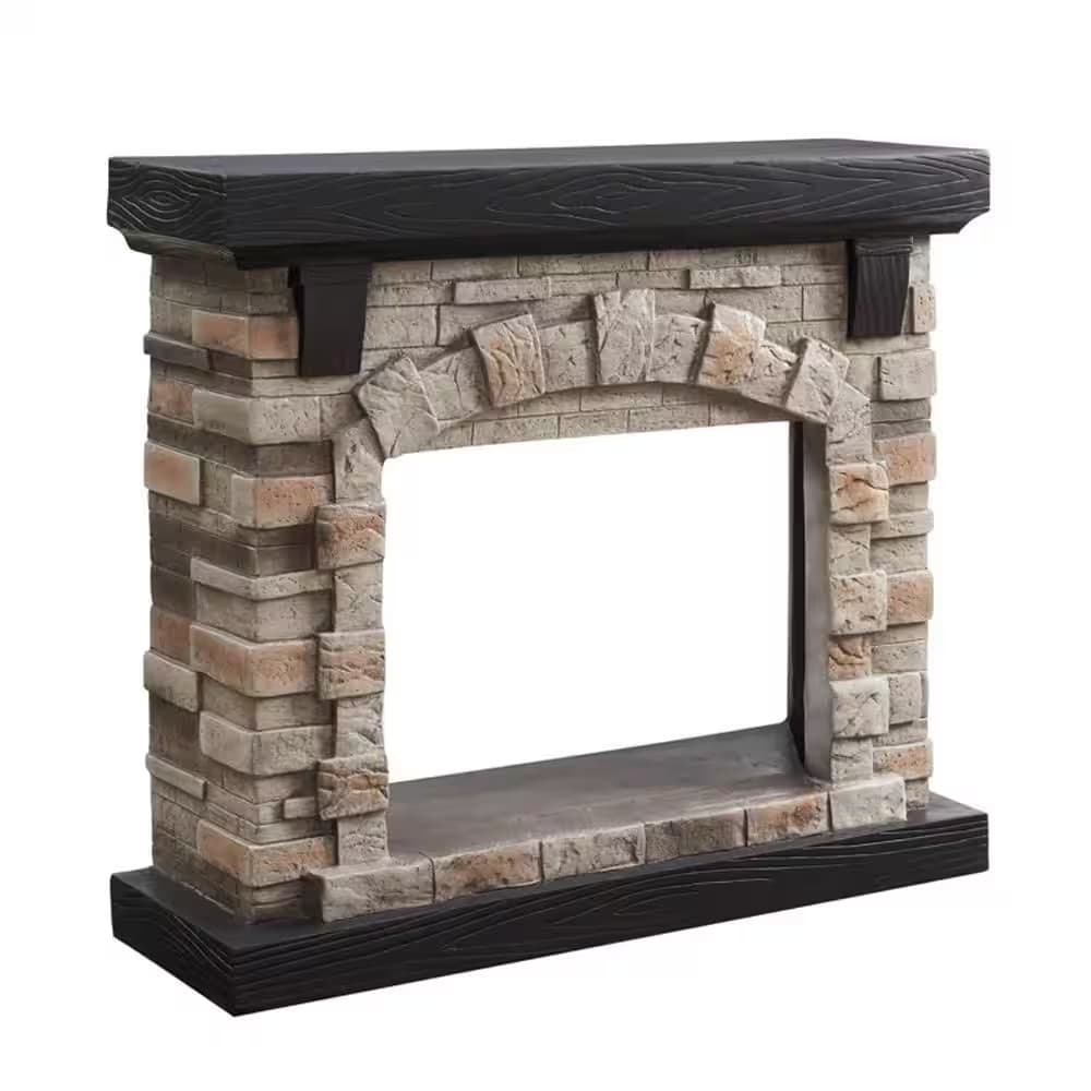 40 In. Tan Freestanding Faux Stone Infrared Electric Fireplace with Mantel 5