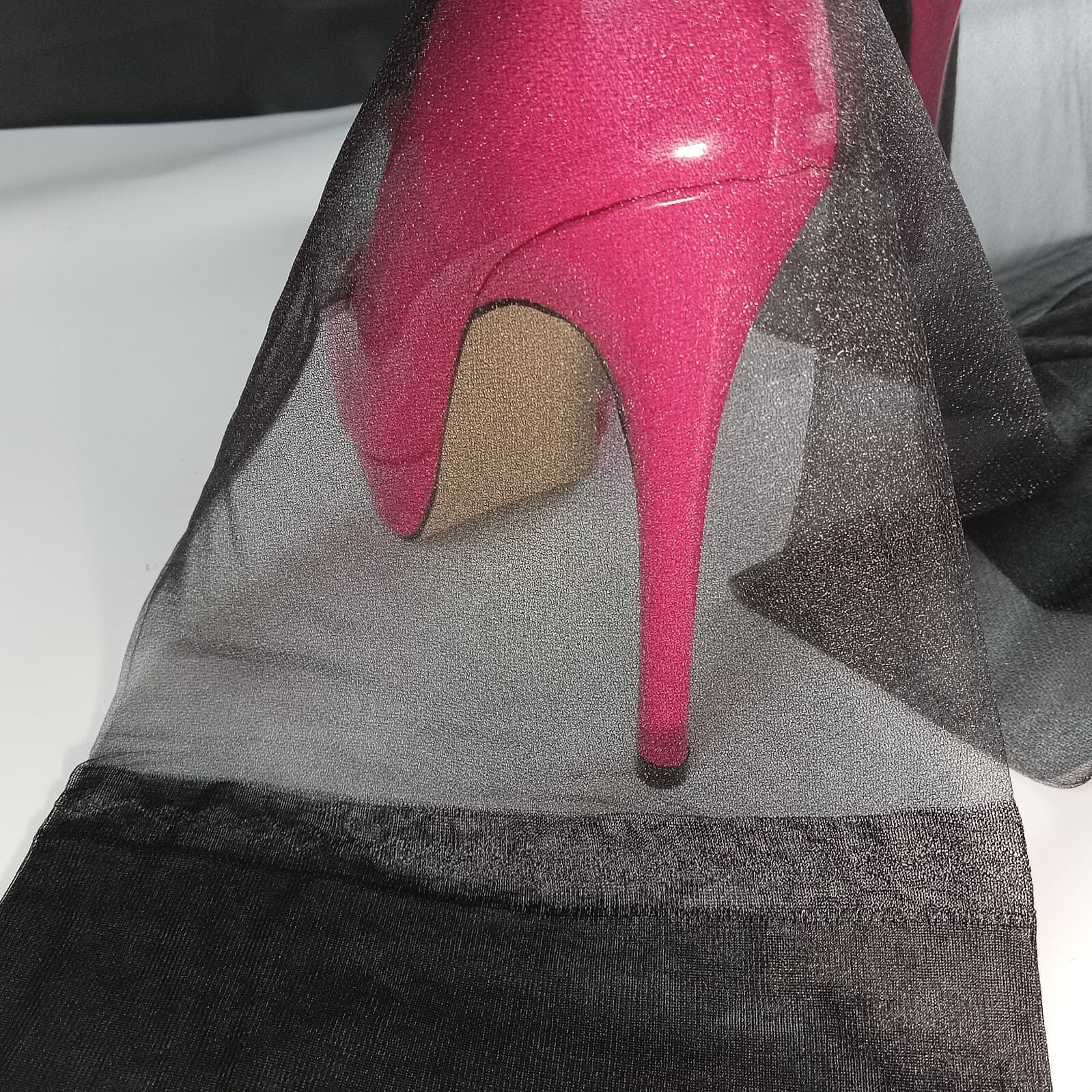 SZ 10 VTG GLITTER WET LOOK SEXY GLOSSY BLACK GARTER STOCKINGS 1 PR HOSIERY 5