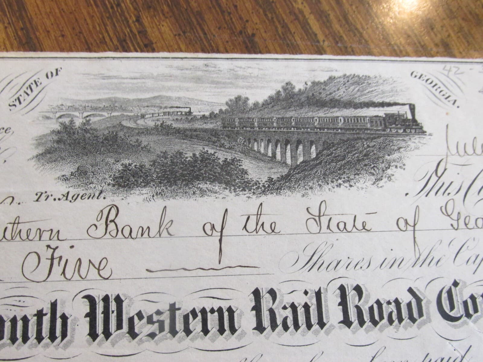 1882 THE SOUTH WESTERN RAIL ROAD COMPANY stock certificate lot BE 2