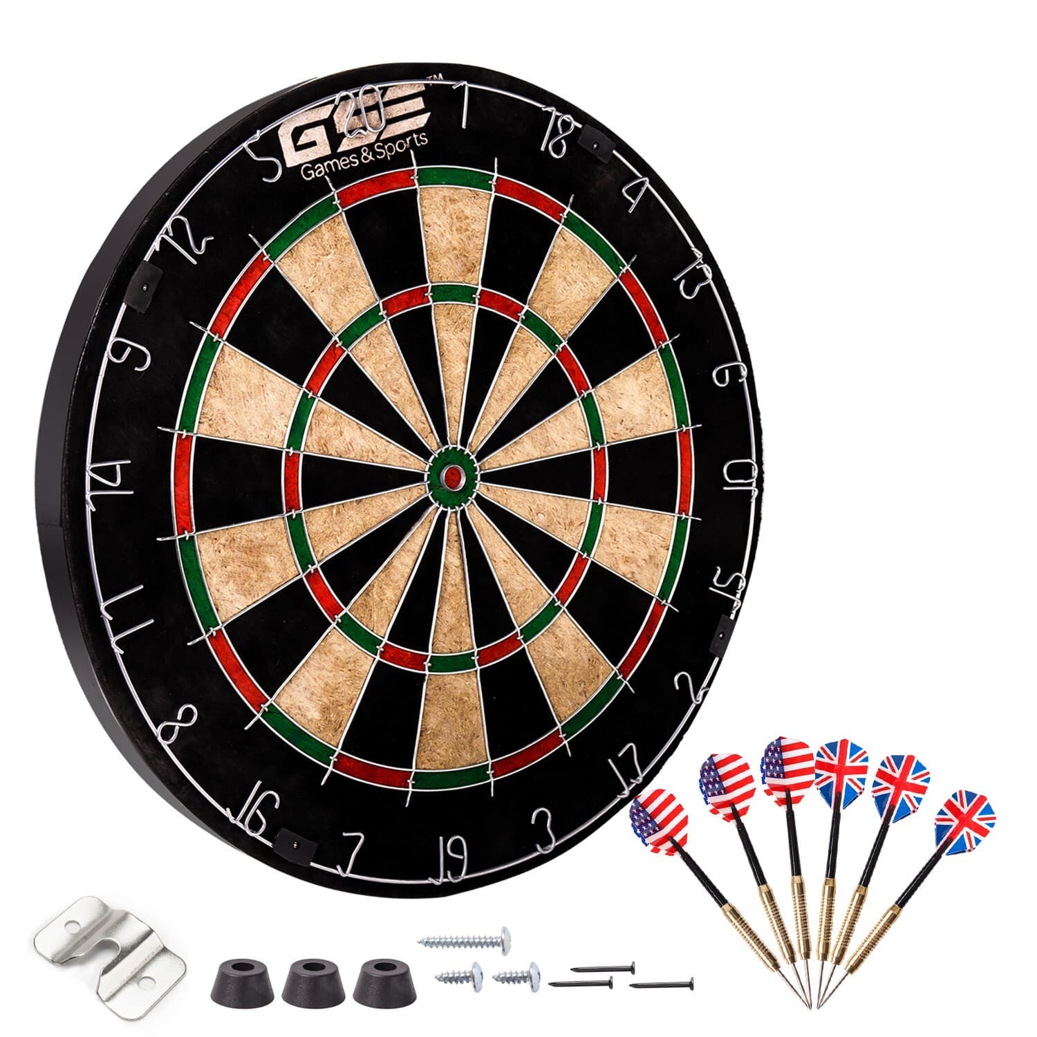 PRO Bristle Dart Board Game Set. Sisal Dartboard w/Six 17 Grams Steel Tip Darts