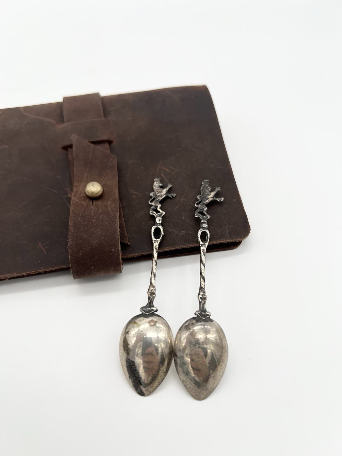 Vintage Set of 2 Silver Souvenir Demitasse Spoons Heraldic Griffin Finials 6