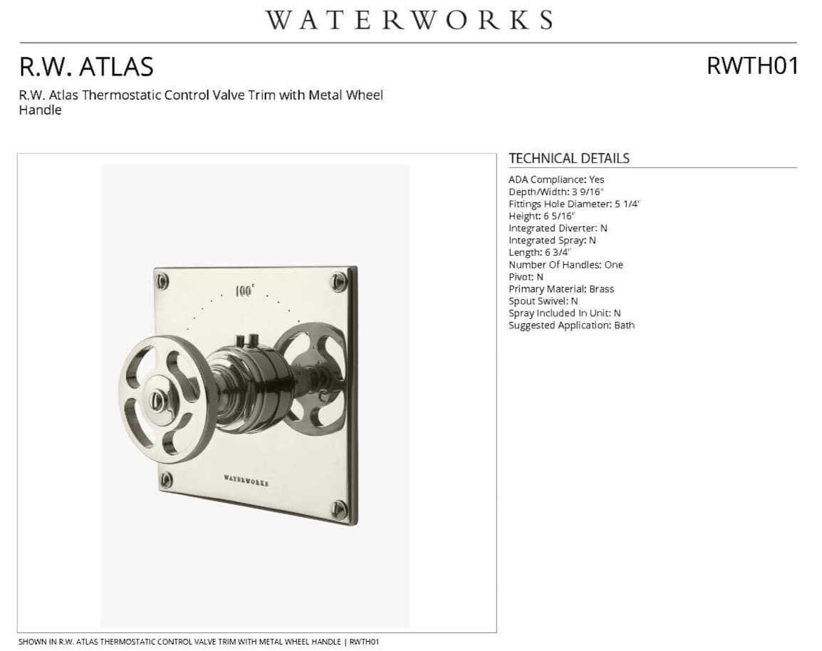 R.W. Atlas Thermostatic Control Valve Trim - Metal Wheel Handle (05-75239-63864) 6