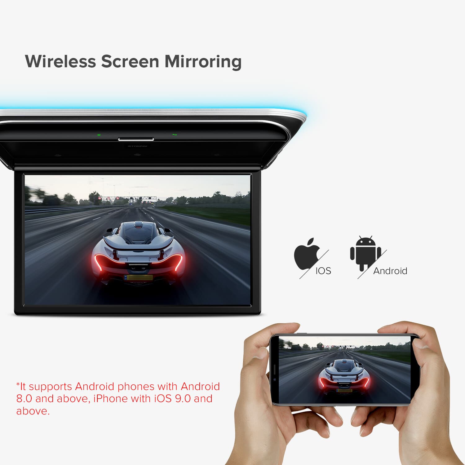 17.3" IPS HD Car TV Android Roof Flip Down Monitor WiFi USB HDM 1080P Headphones 6