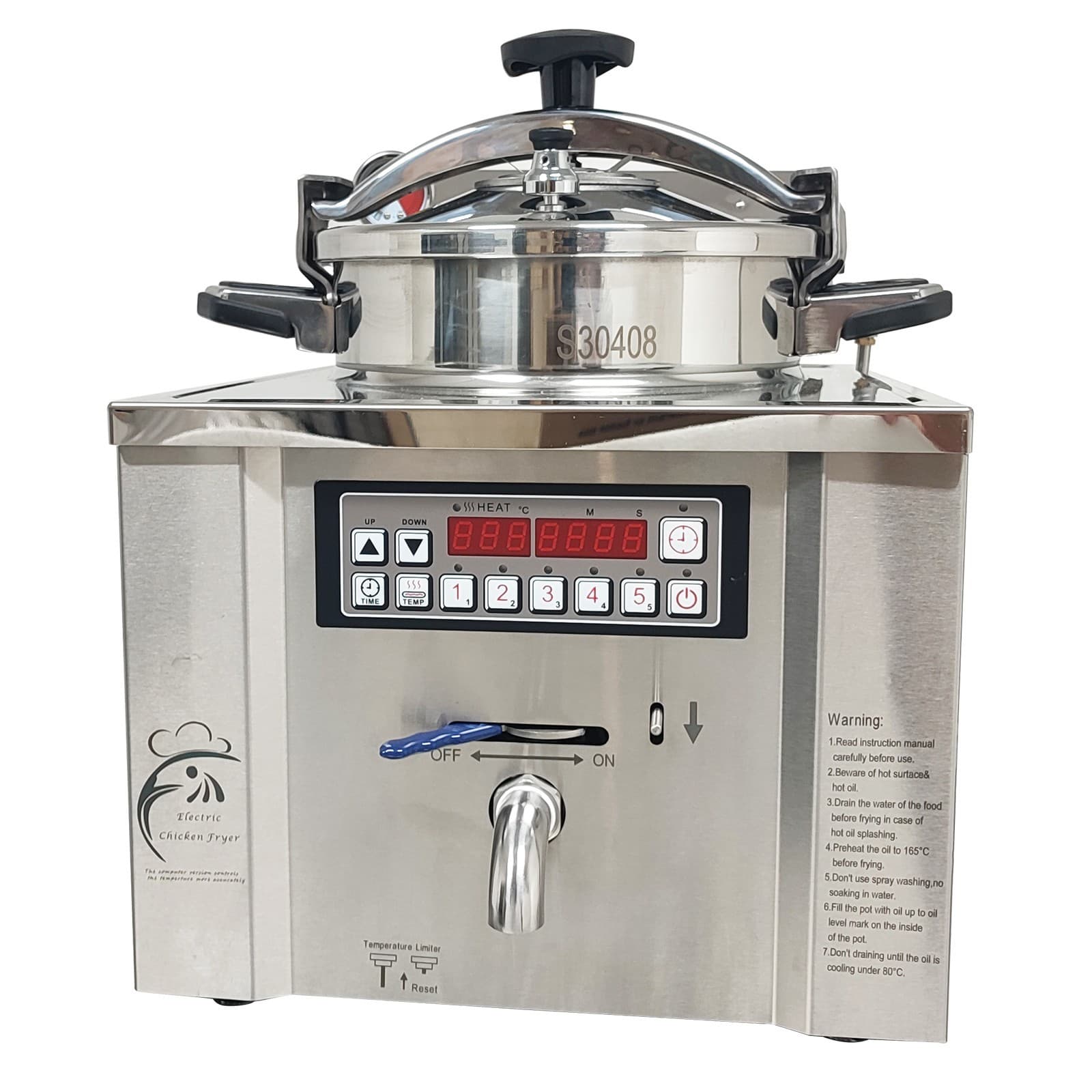 16L Stainless Pressure Fryer Fried Chicken Stove Numerical Control Desktop 220V 4