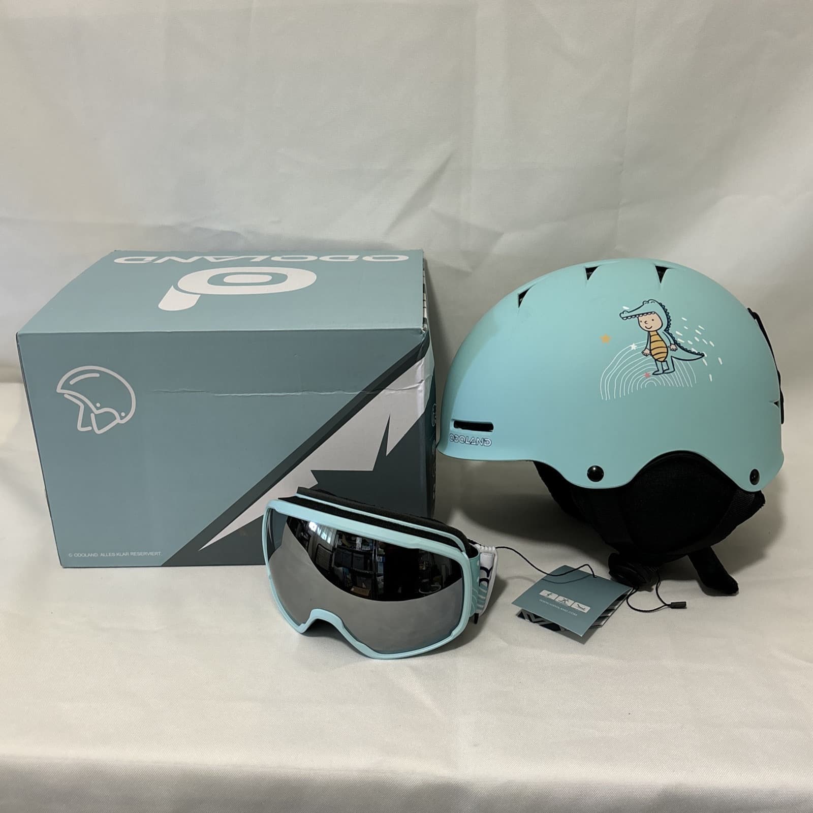 Odoland Ski Helmet and Goggles Set, Snowboard Helmet & Glasses Cyan for Kids